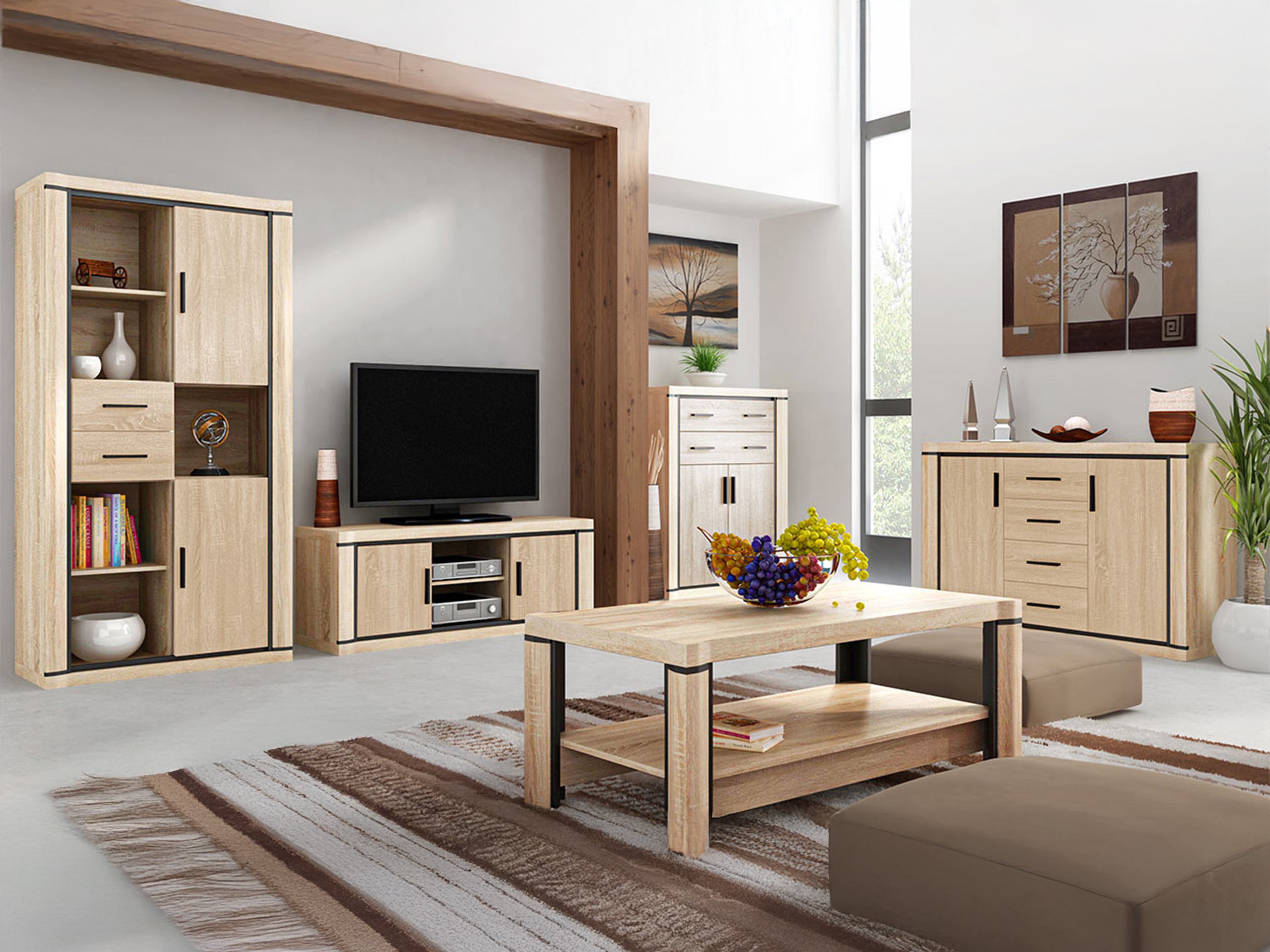 Conjunto para sala de estar Lorelie 124 (Carvalho sonoma)