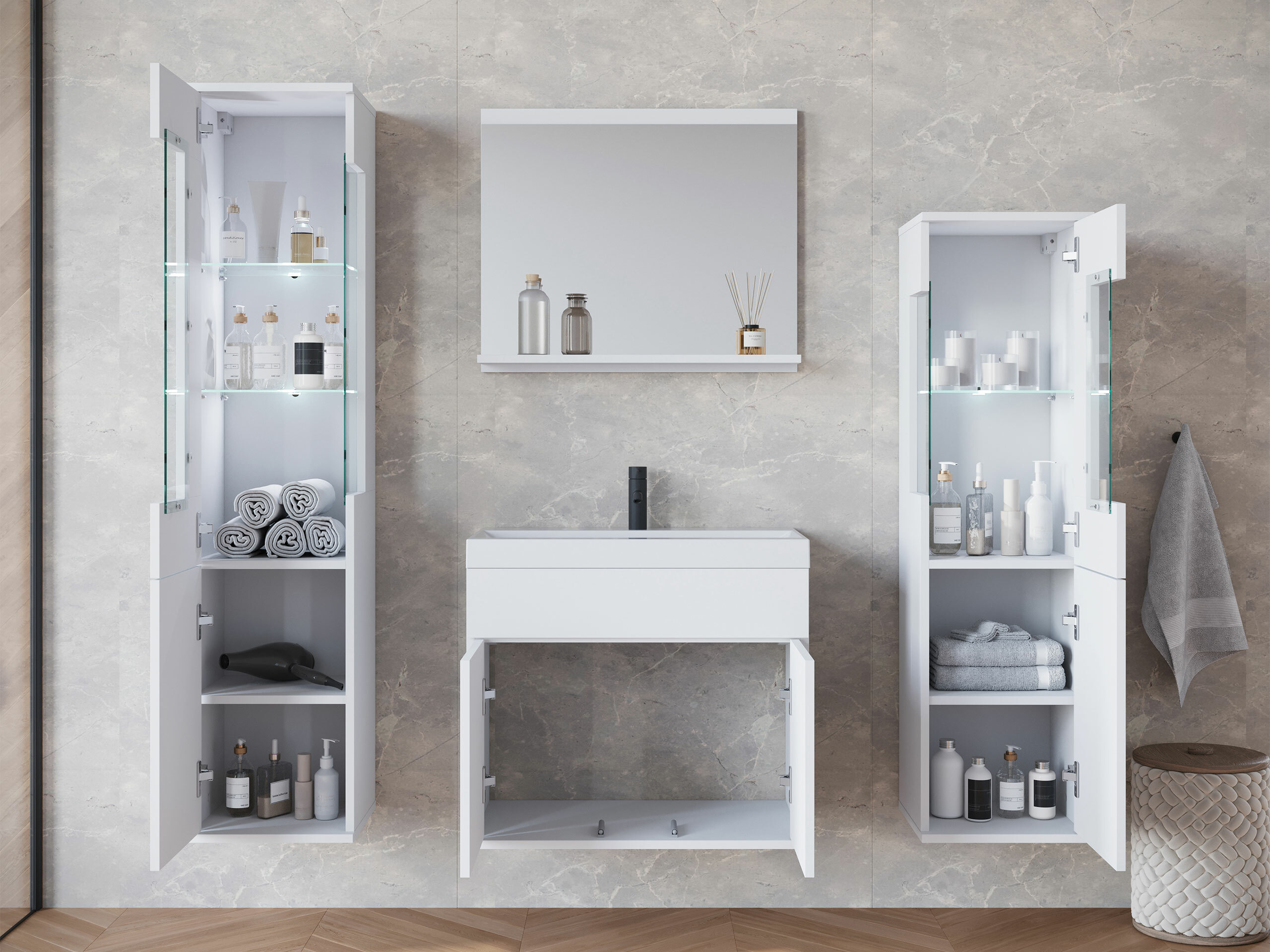 Conjunto para casa de banho Sarasota 194 (Branco + Branco brilhante)