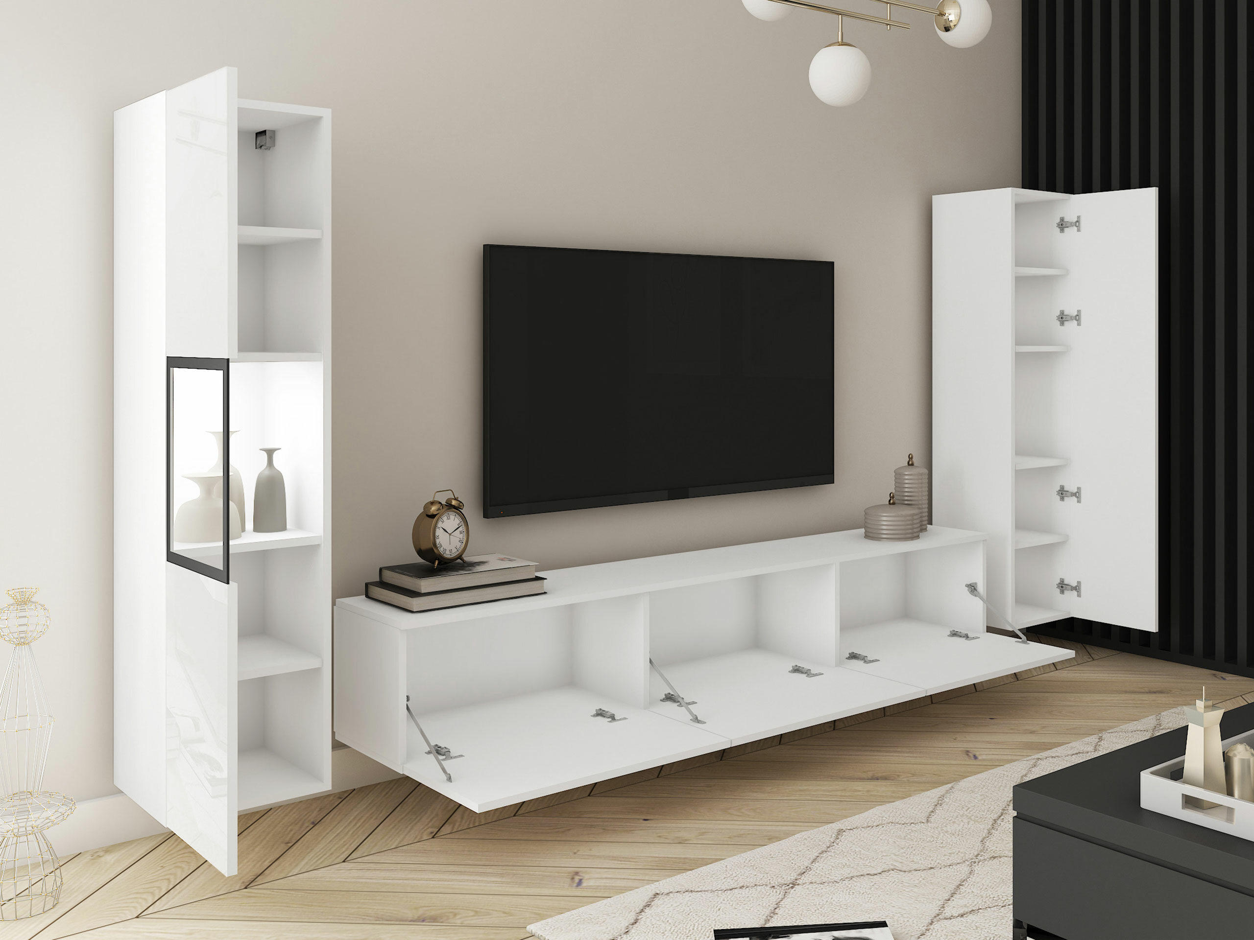 Conjunto para sala de estar Sarasota 193 (Branco + Branco brilhante)