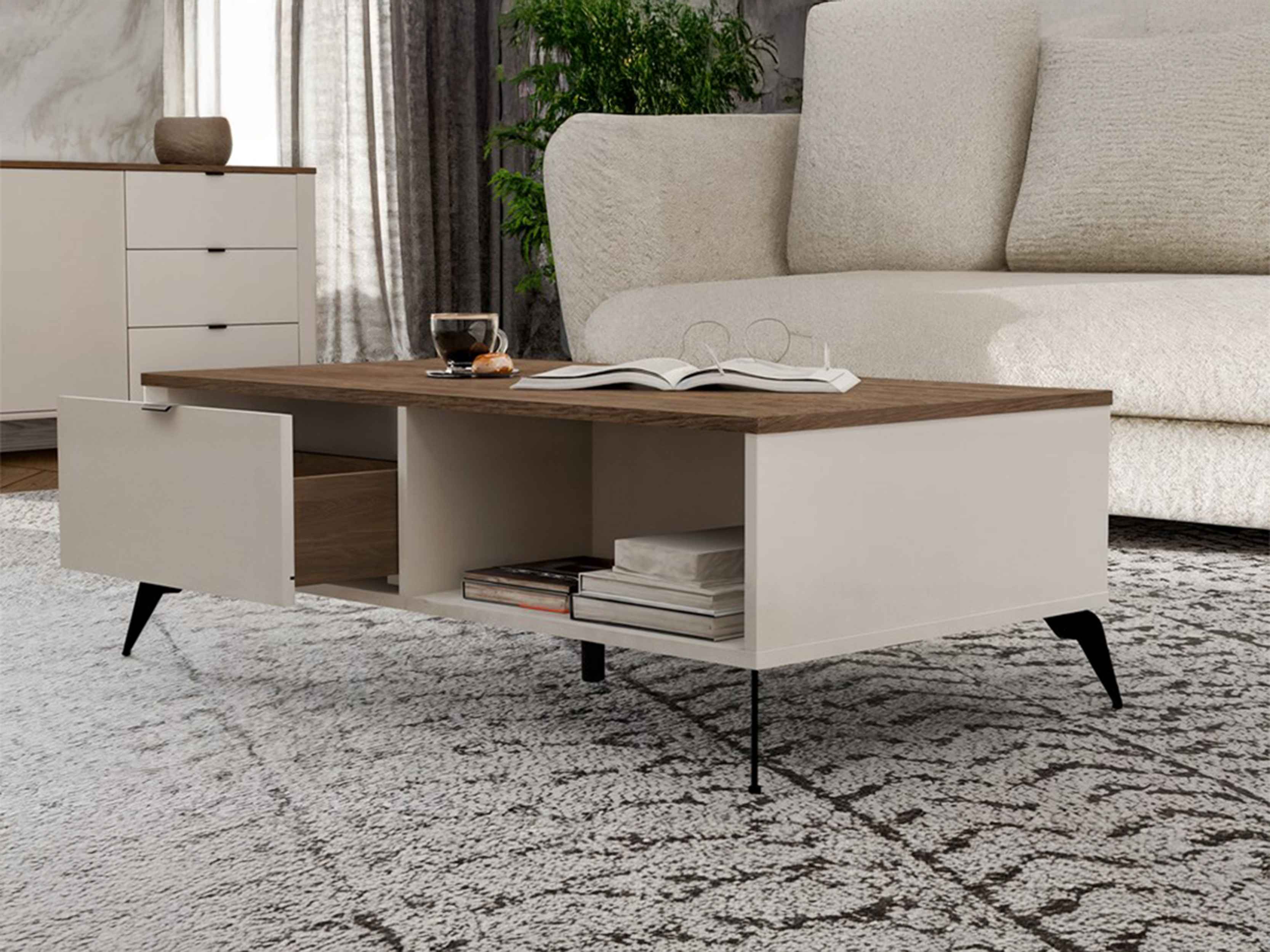 Mesa de centro Soavie 107 (Caxemira + Carvalho)