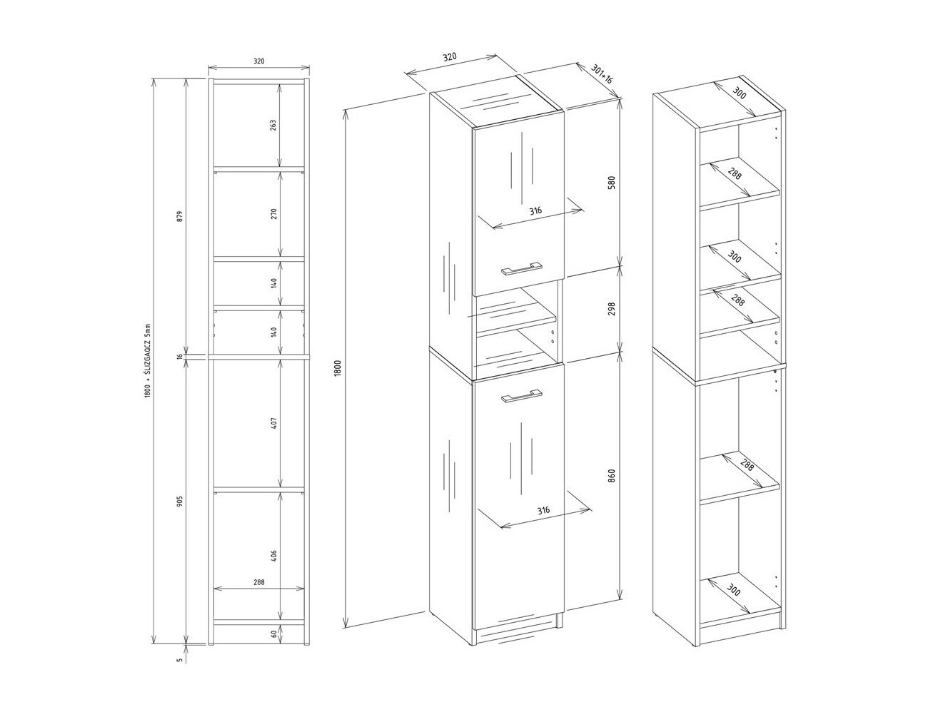 Armário colocado para casa de banho Mandeville 152 (Branco + Branco gloss)