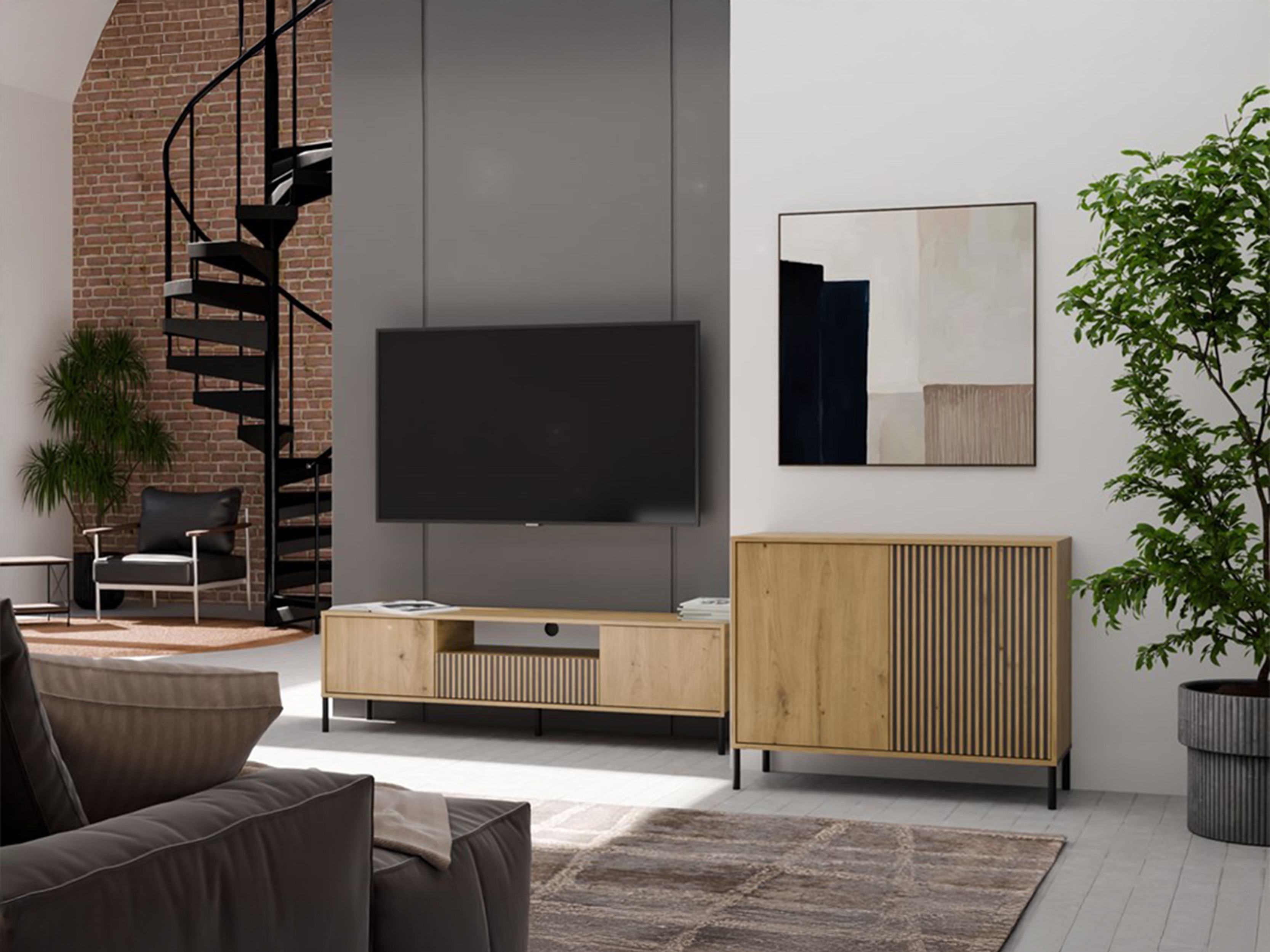 Aparador Orlsone 109 (Carvalho Artisan + Preto)