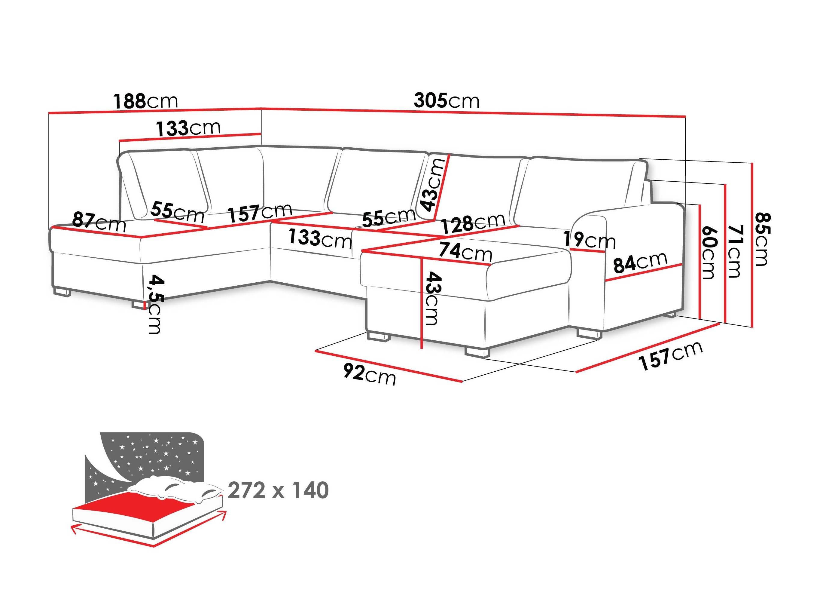 Sofá de canto Comfivo 189 (Nazar 225.02)