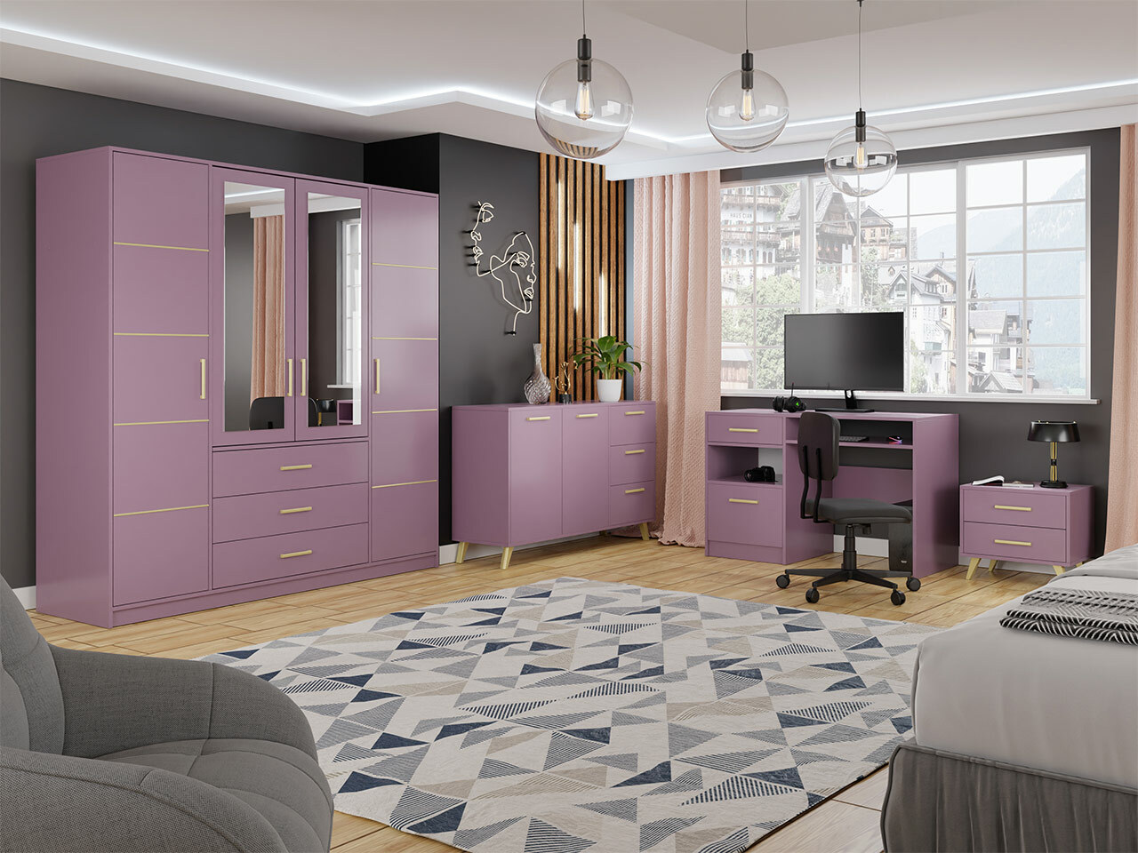 Cómoda Rosa (Roxo + Dourado)