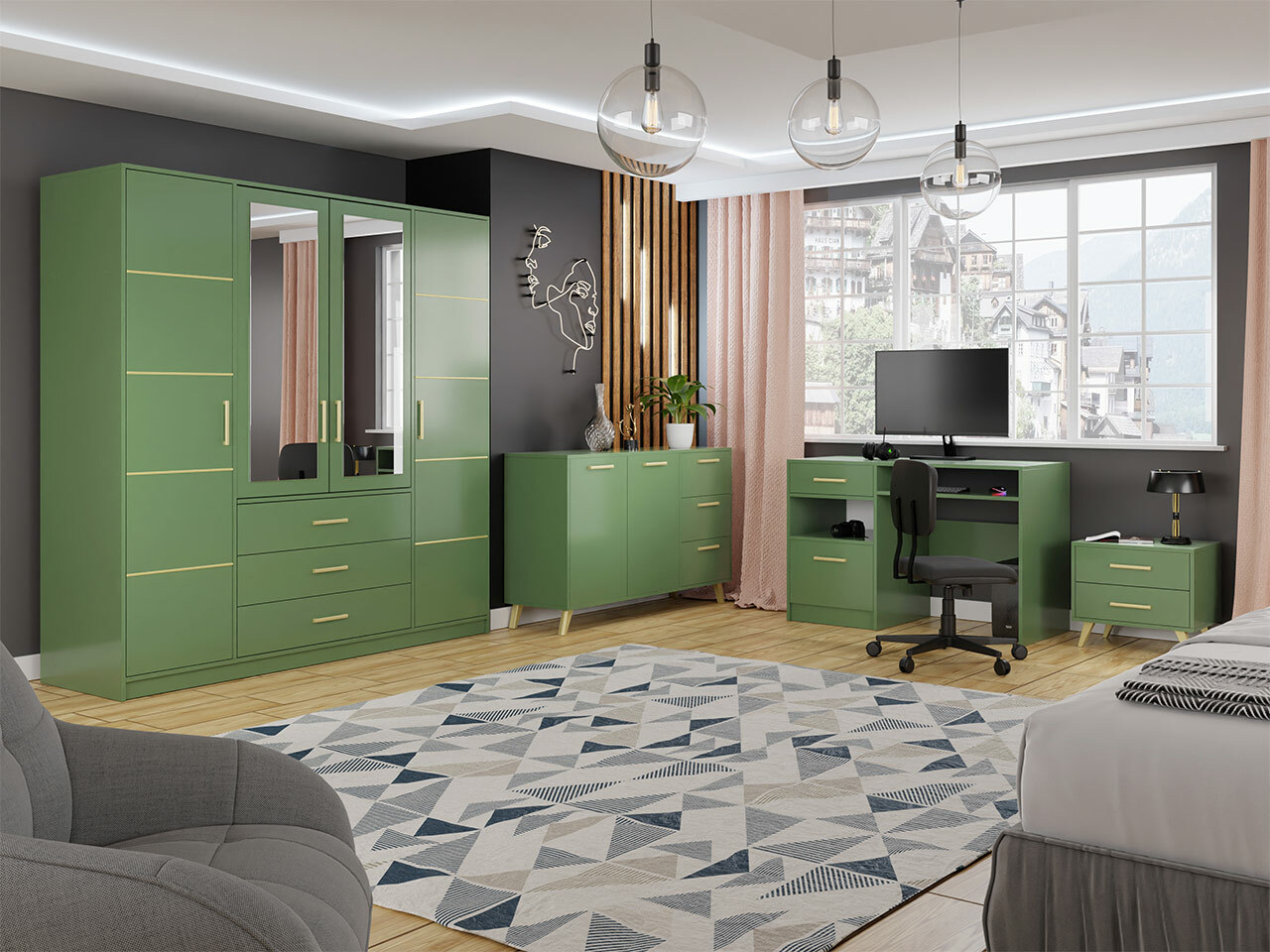 Mesa de escritório Delbalo 102 (Verde + Dourado)