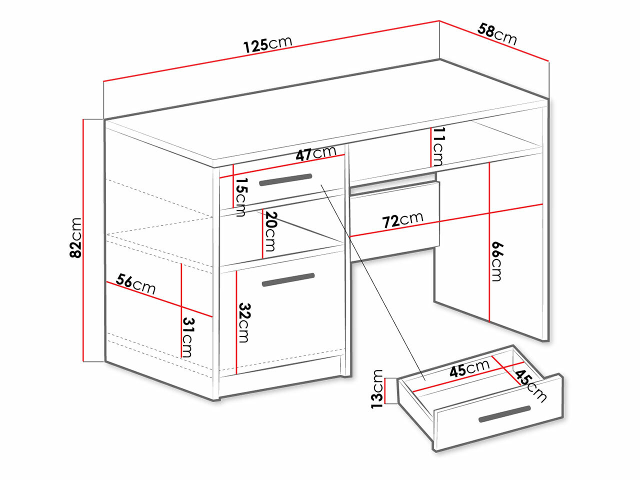 Mesa de escritório Dortivu 158 (Branco)