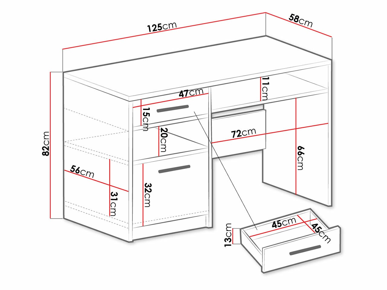 Mesa de escritório Dortivu 158 (Grafite)
