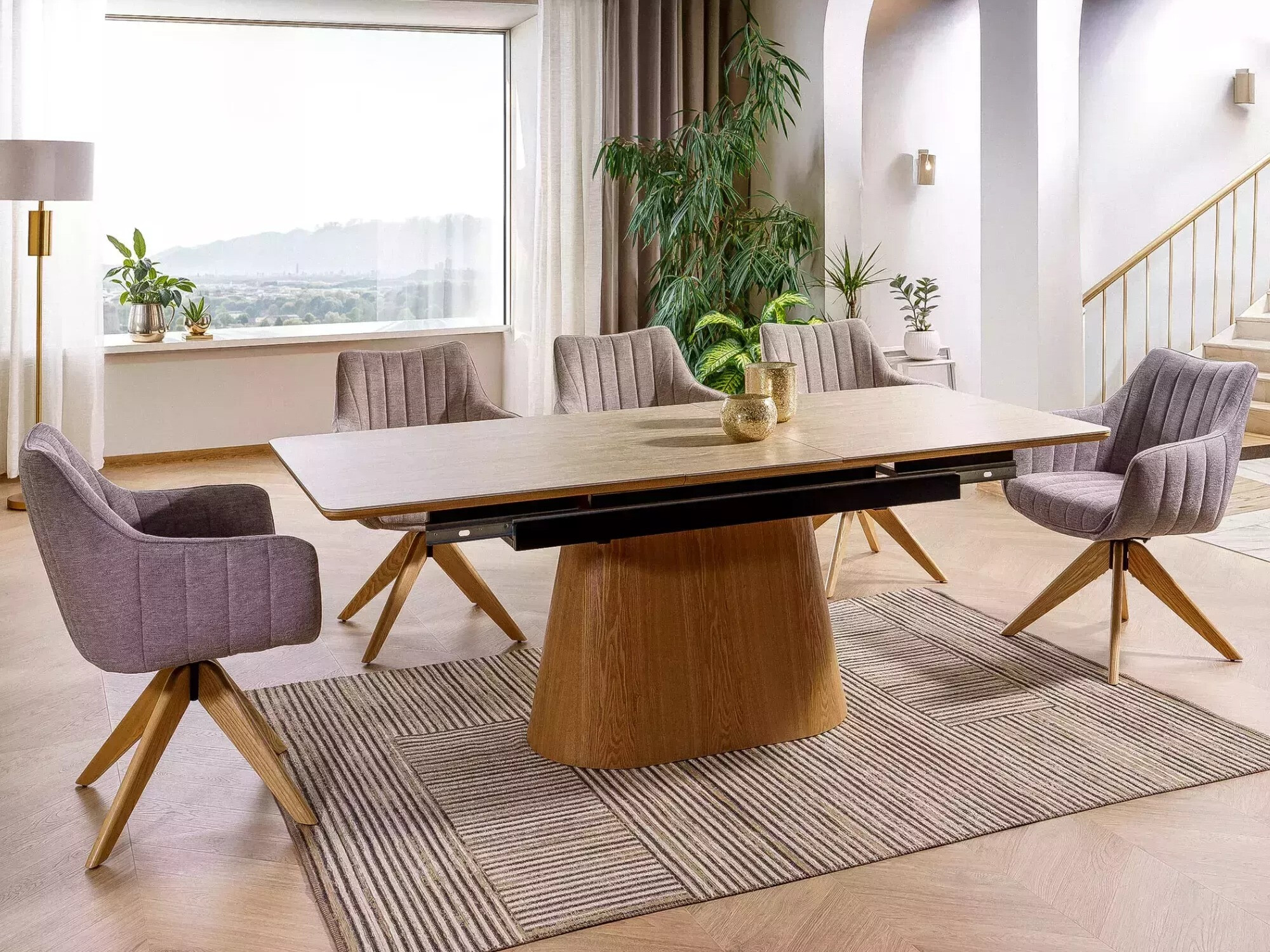 Mesa Detroit 932 (Travertino claro + Carvalho)
