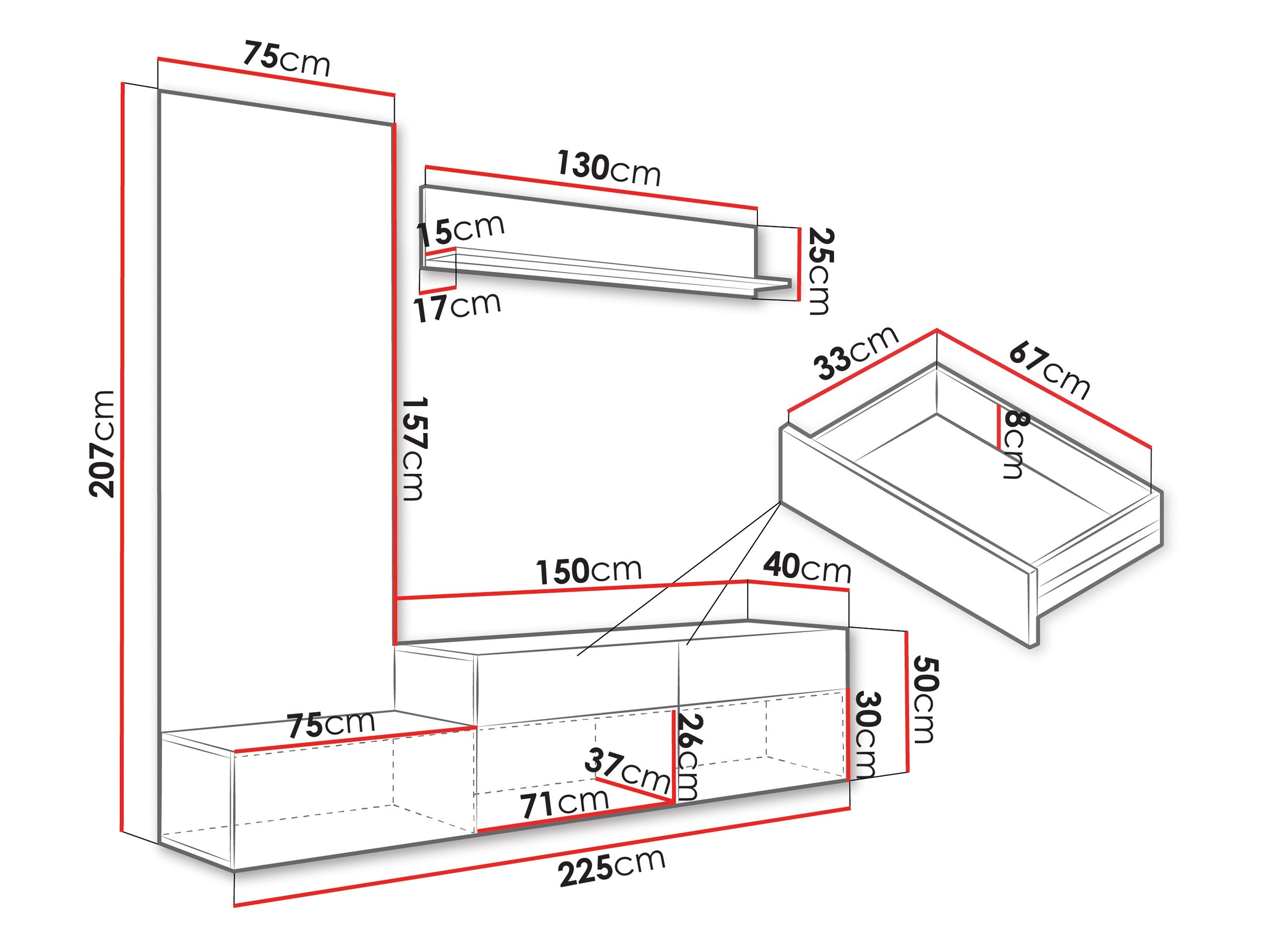 Conjunto para sala de estar Comfivo Munium I (Branco + Carvalho)