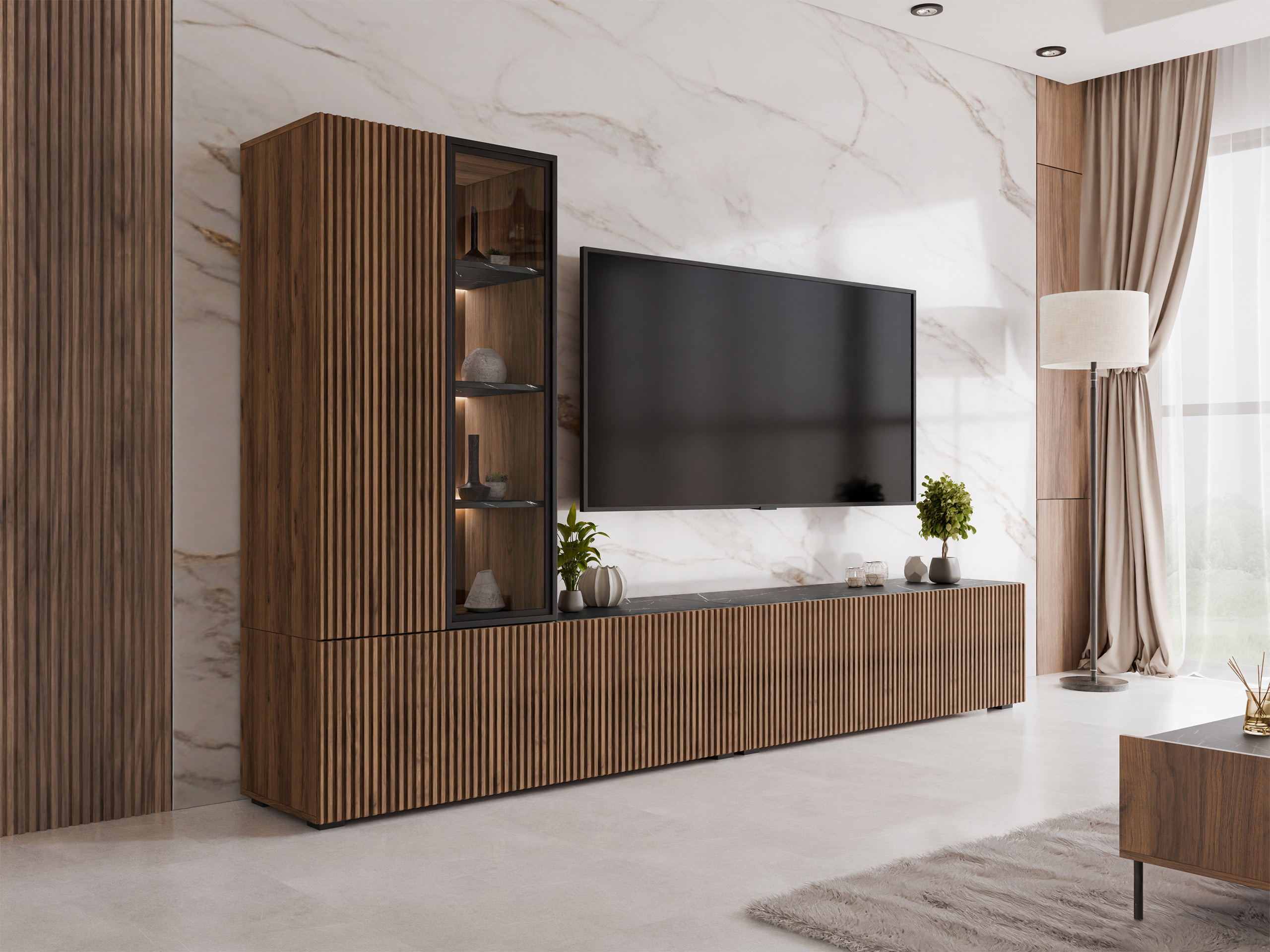 Conjunto para sala de estar Comfivo Tutelar (Nogueira + Mármore preto)