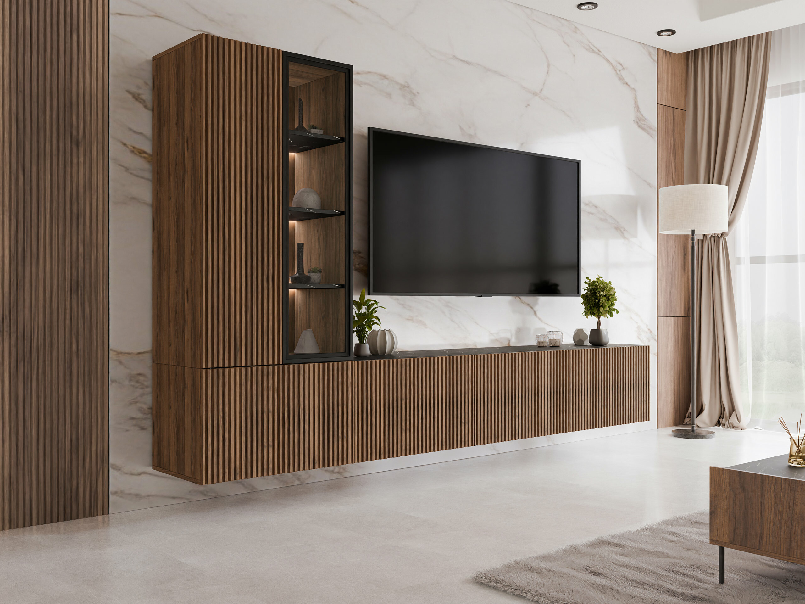 Conjunto para sala de estar Comfivo Tutelar (Nogueira + Mármore preto)