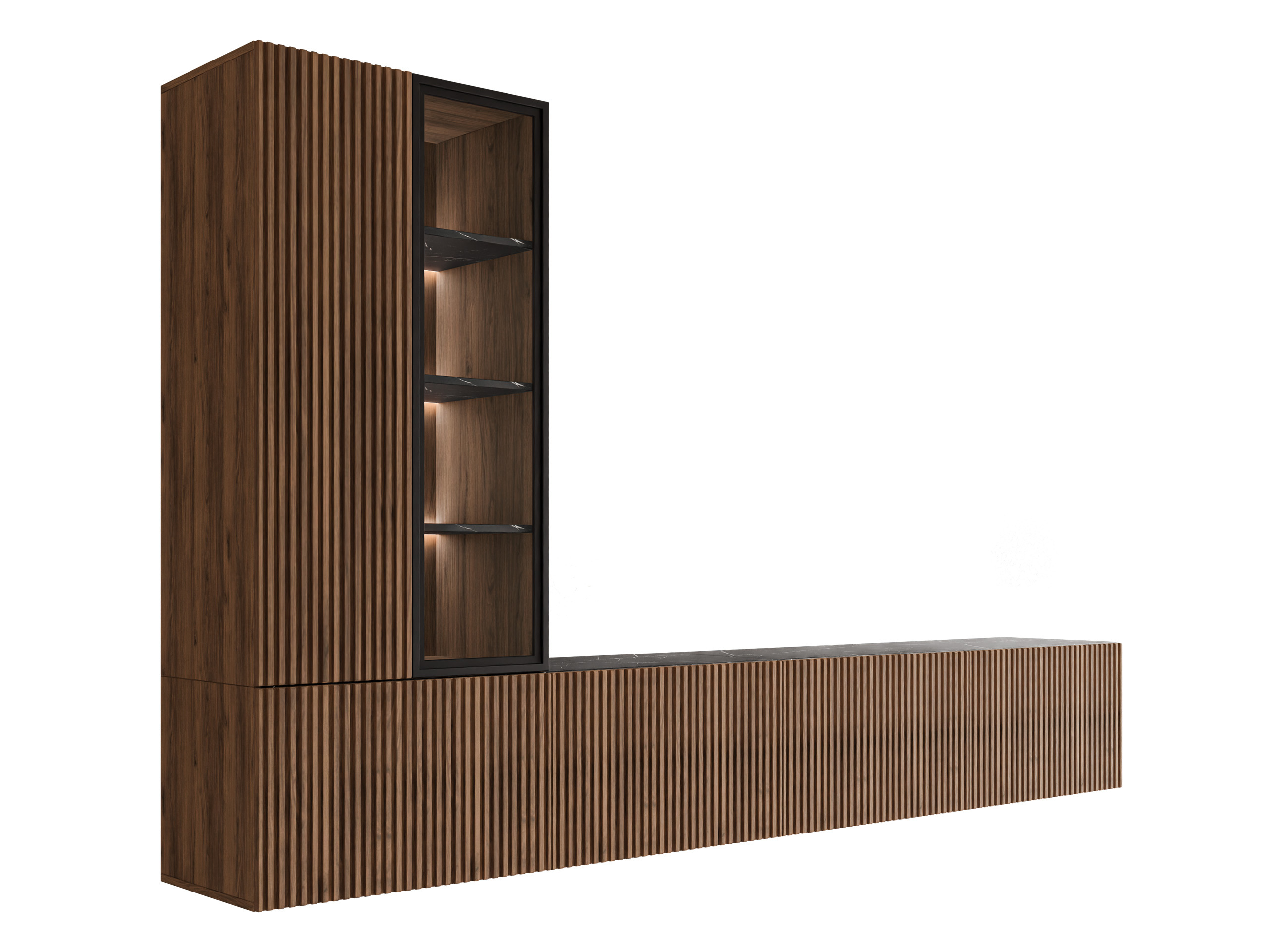 Conjunto para sala de estar Comfivo Tutelar (Nogueira + Mármore preto)