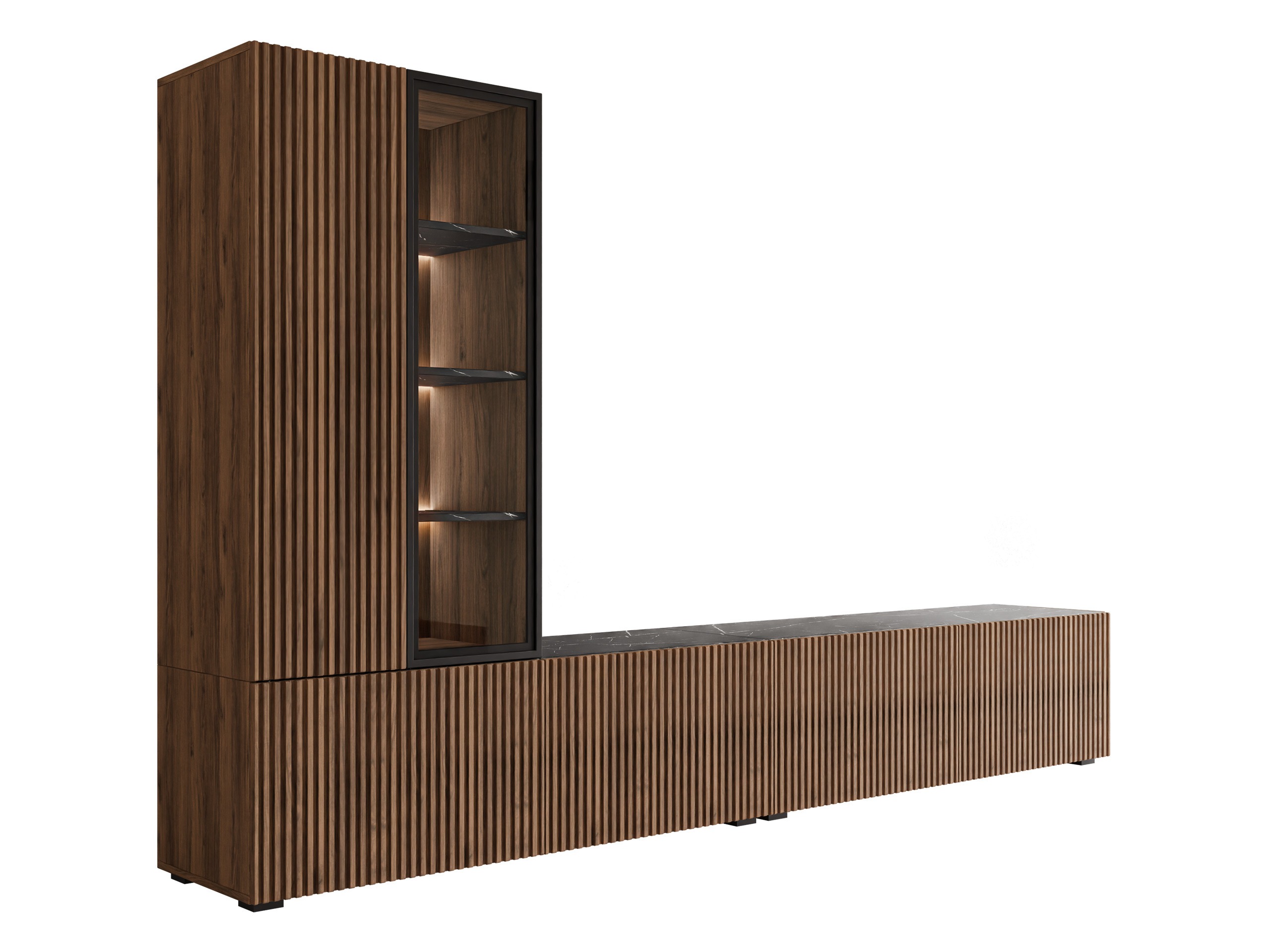 Conjunto para sala de estar Comfivo Tutelar (Nogueira + Mármore preto)