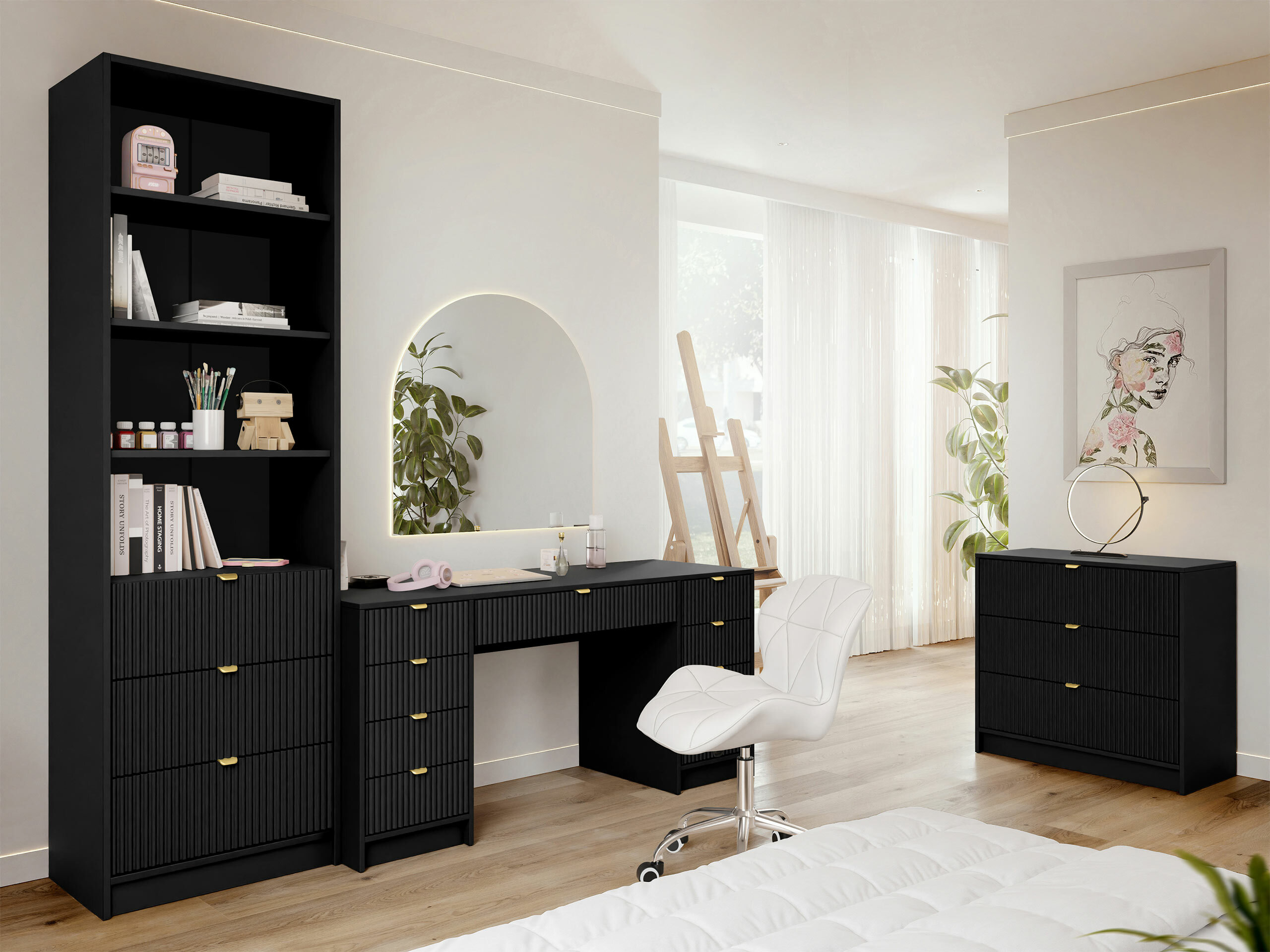 Conjunto para escritório em casa Comfivo Papilio VI (Preto)