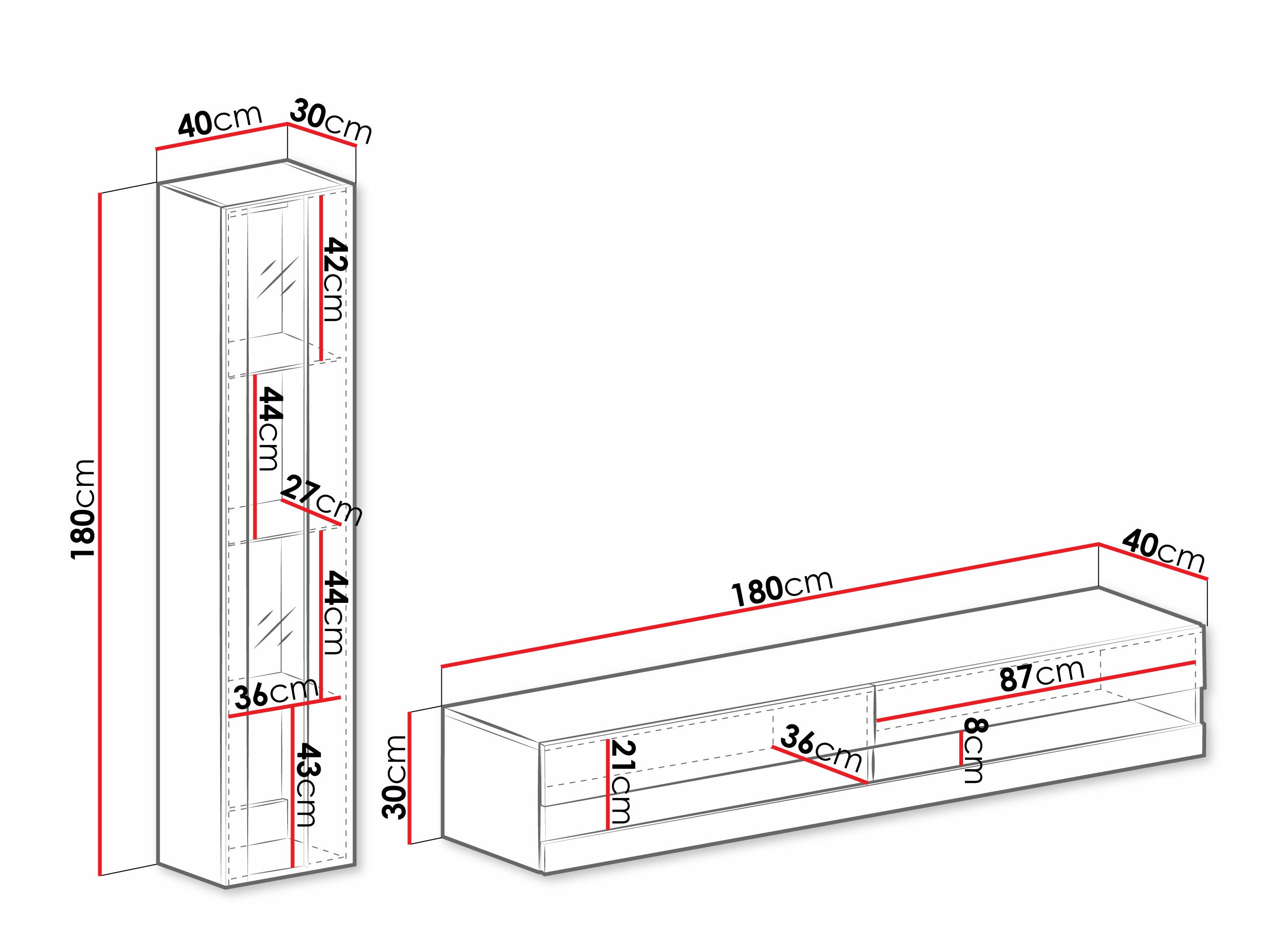 Conjunto para sala de estar Venenou 118 (Preto + Preto brilhante)