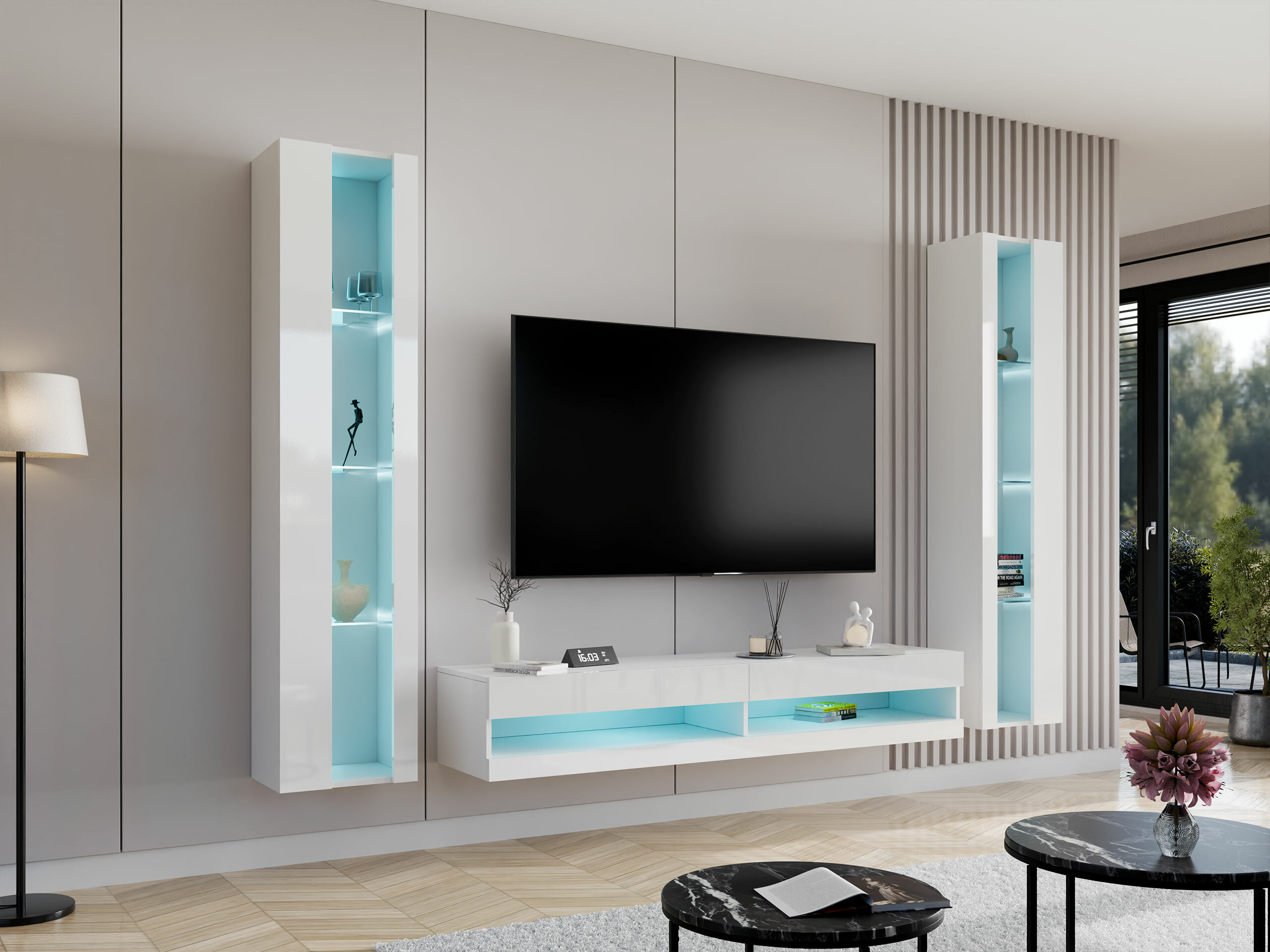 Conjunto para sala de estar Vilrin V (Branco + Branco brilhante)