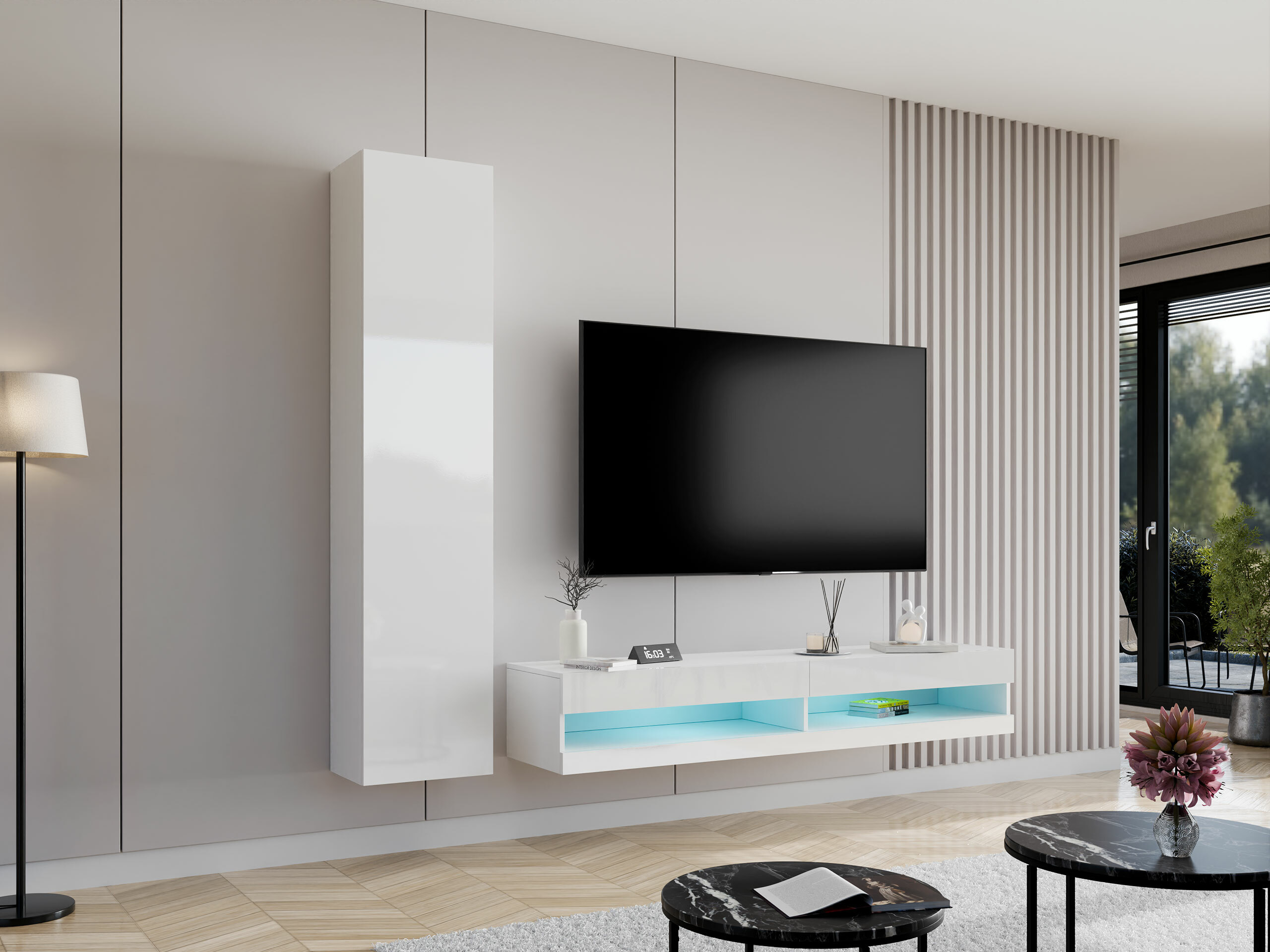 Conjunto para sala de estar Vilrin VI (Branco + Branco brilhante)