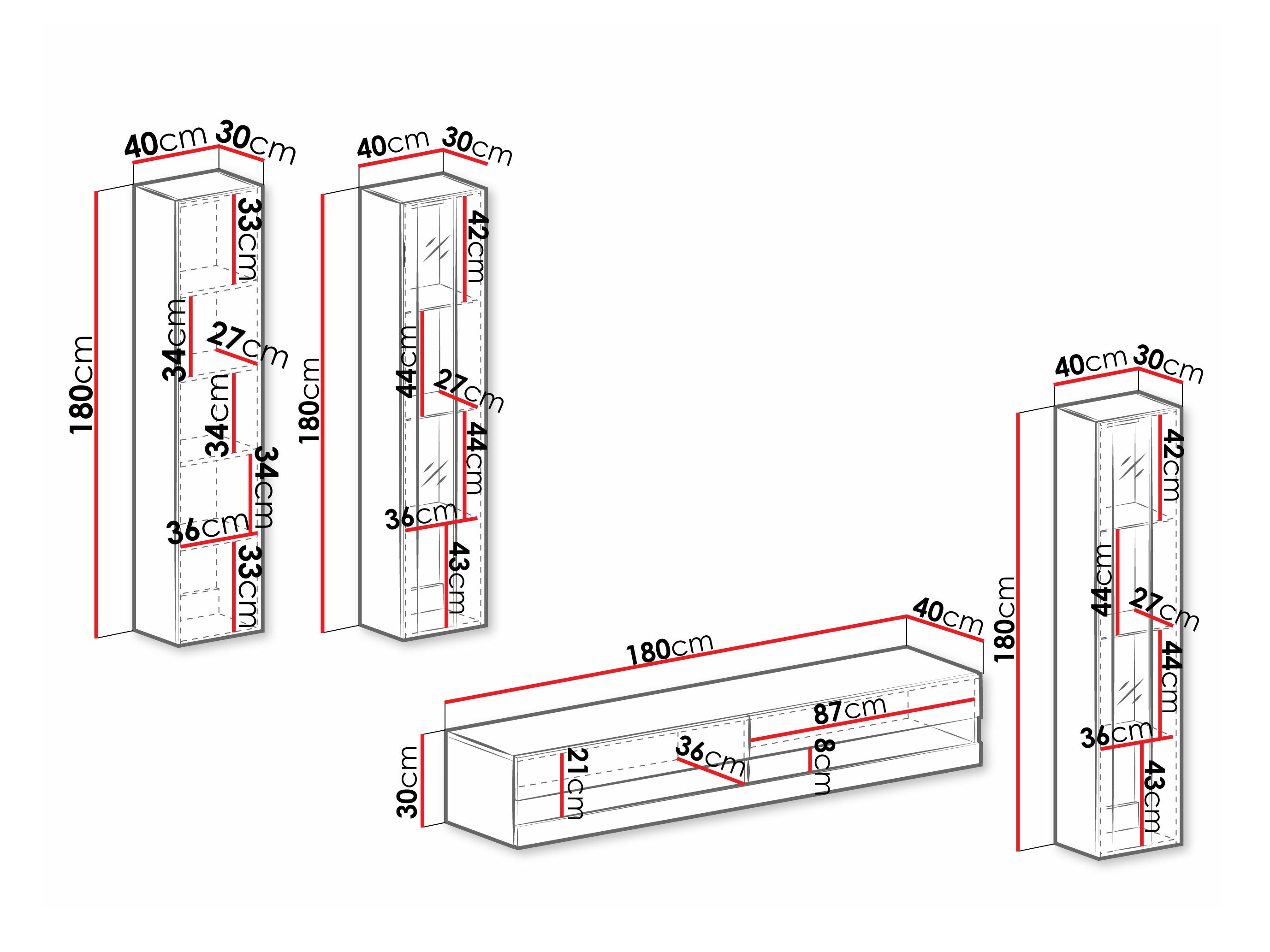 Conjunto para sala de estar Vilrin VII (Branco + Branco brilhante)