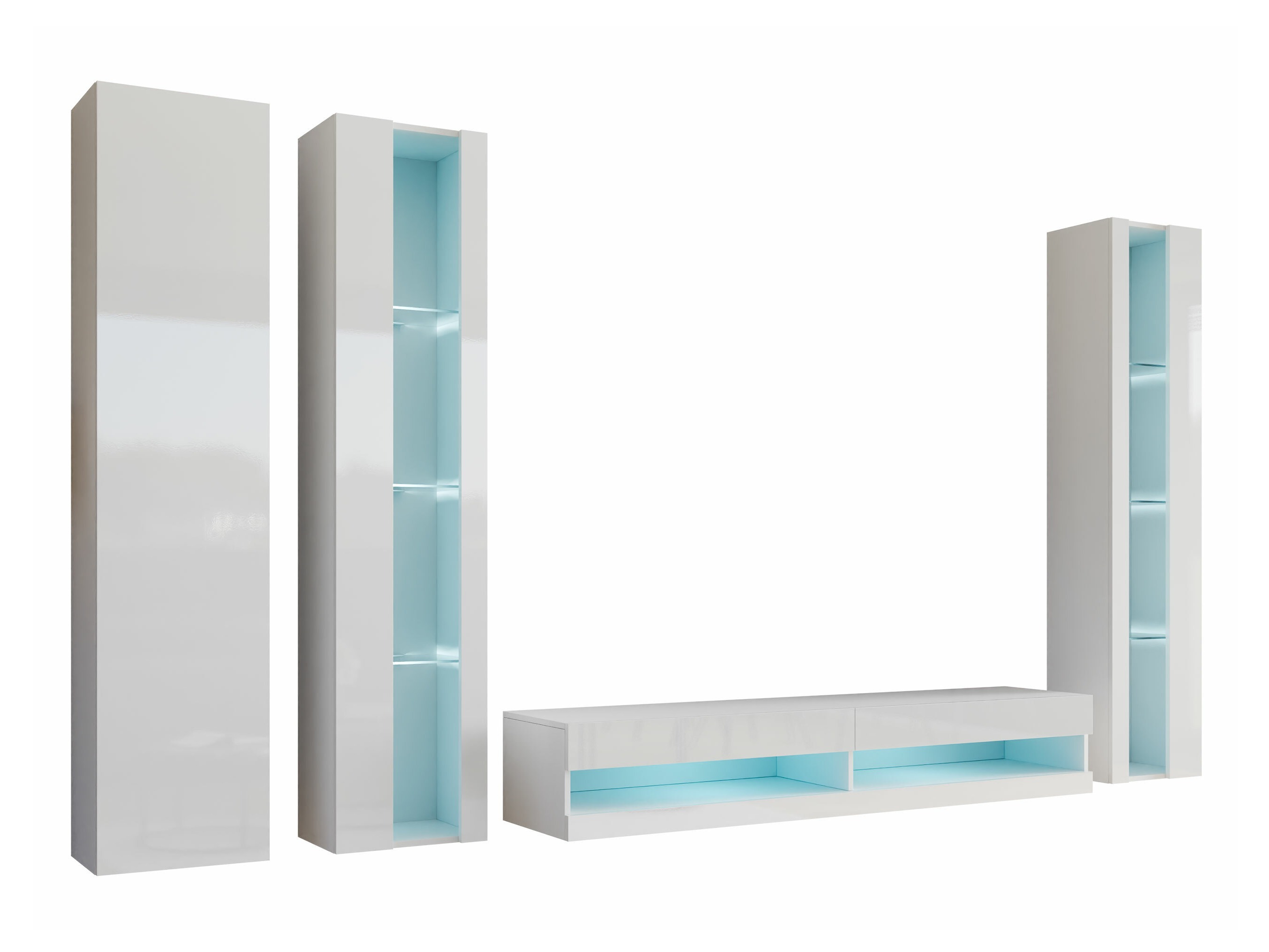 Conjunto para sala de estar Vilrin VII (Branco + Branco brilhante)