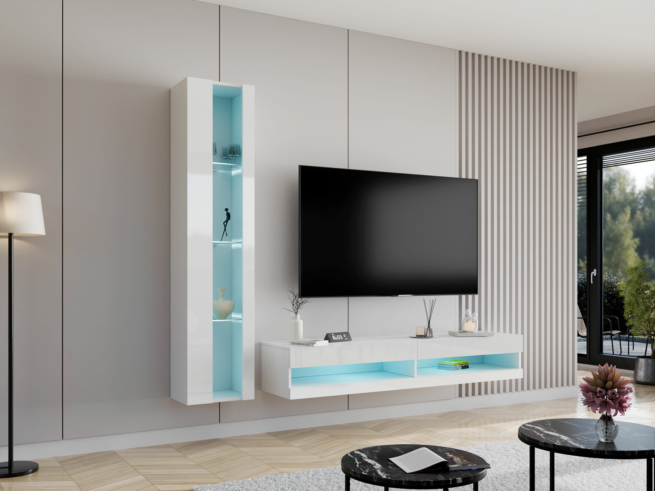 Conjunto para sala de estar Vilrin VIII (Branco + Branco brilhante)