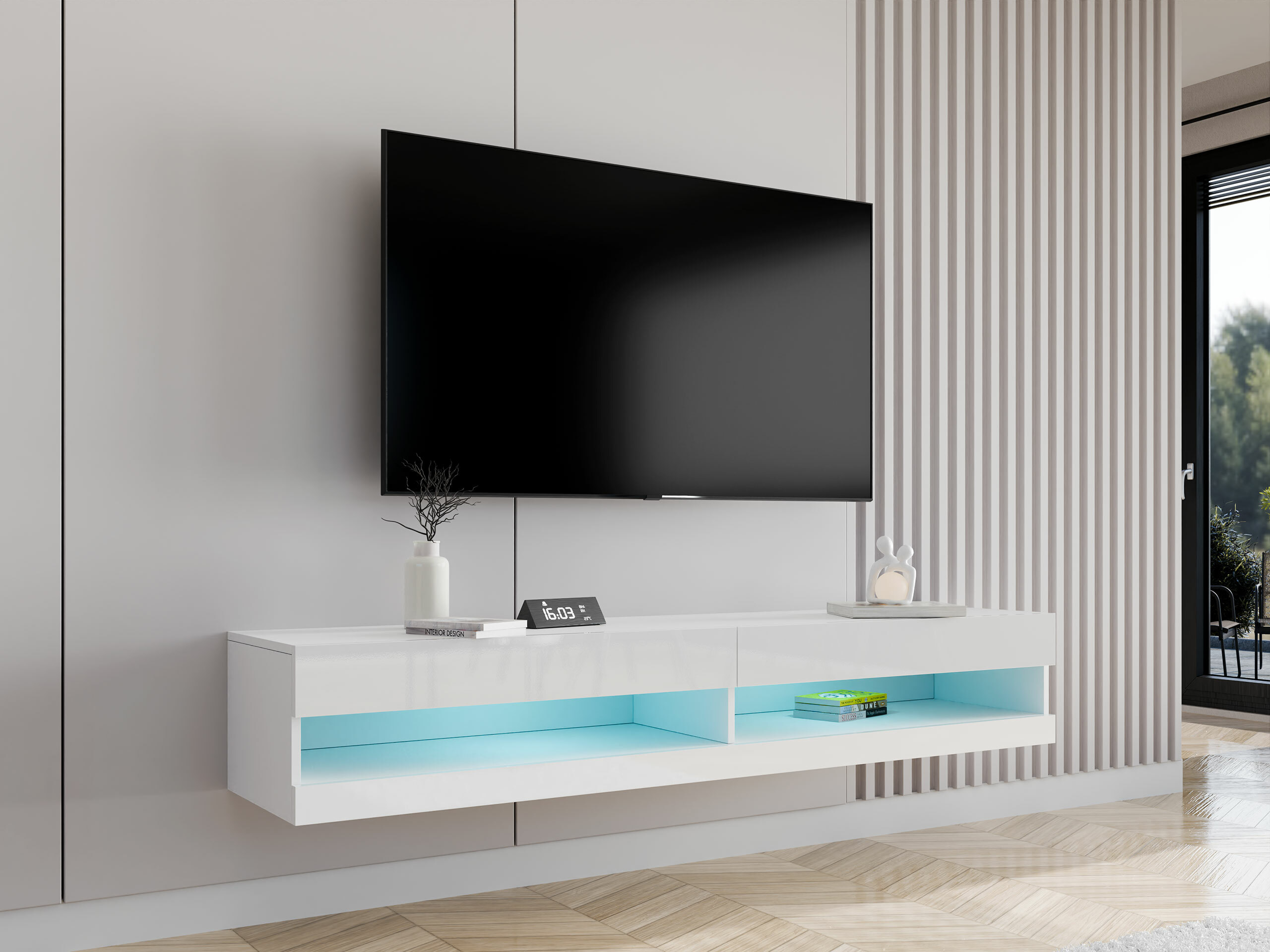 Móvel de TV Vilrin (Branco + Branco brilhante)