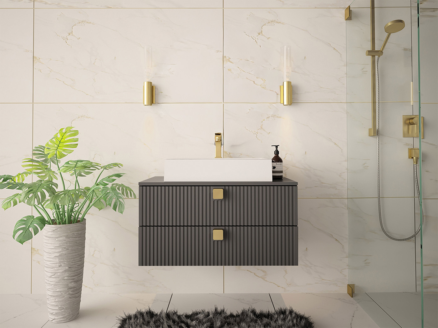 Armário suspenso para casa de banho para lavatório Panium (Cinzento)