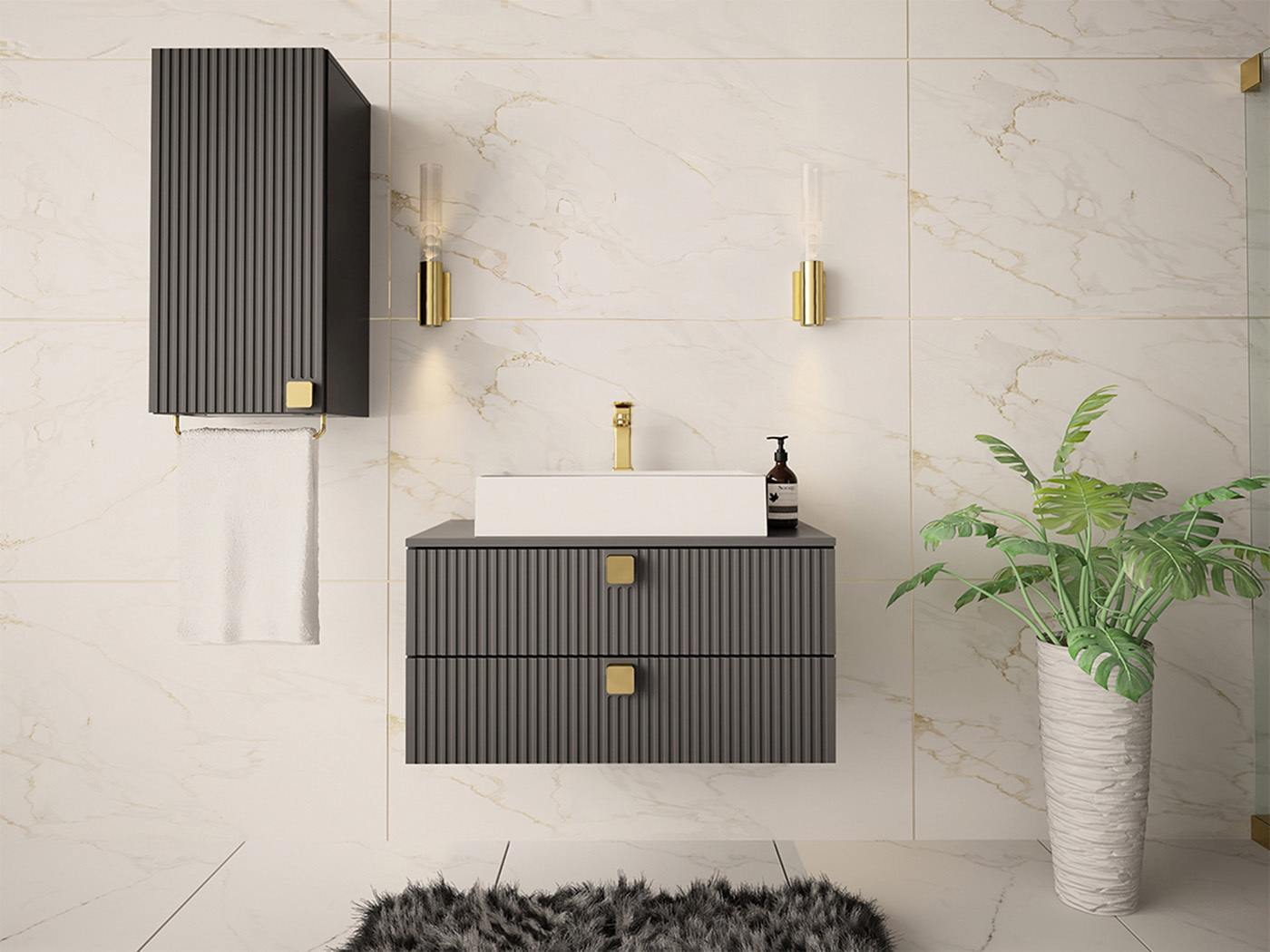 Conjunto de casa de banho Orlvera 104 (Cinzento)