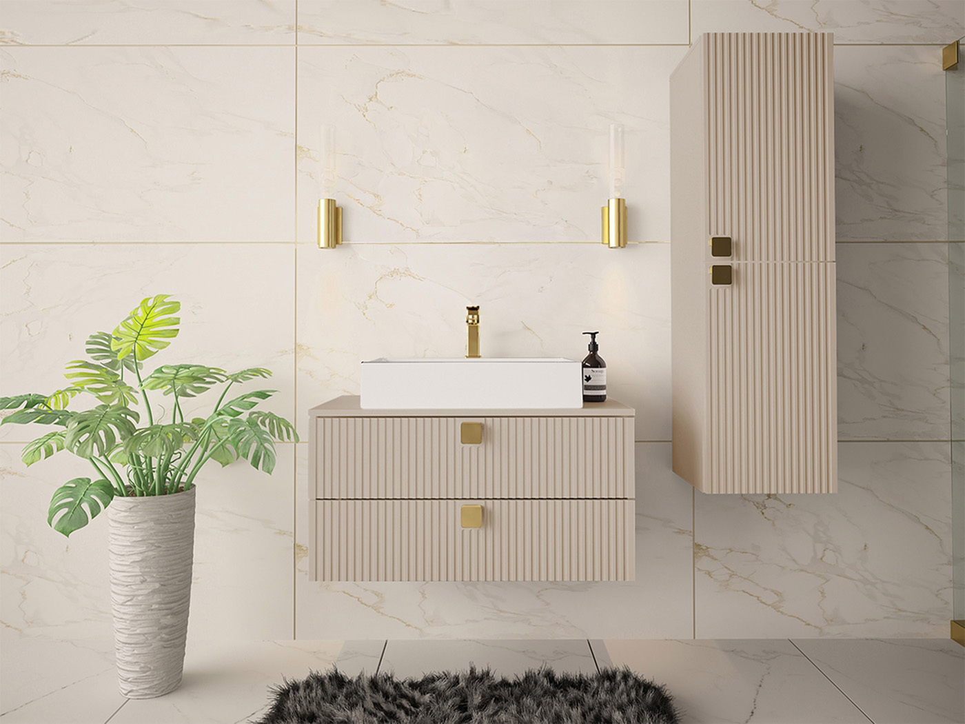Conjunto para casa de banho Panium (Castanho claro)