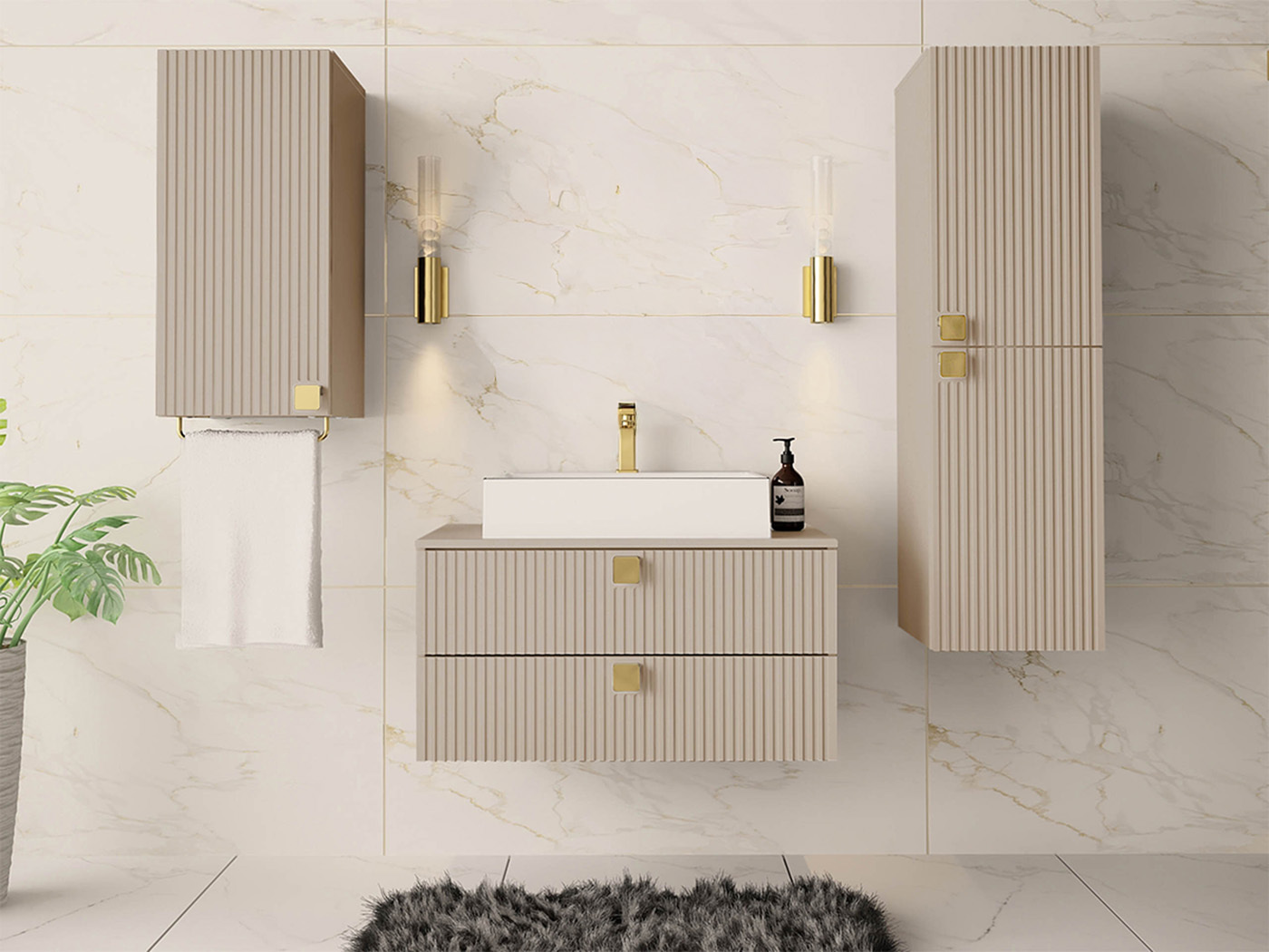 Conjunto para casa de banho Panium II (Castanho claro)
