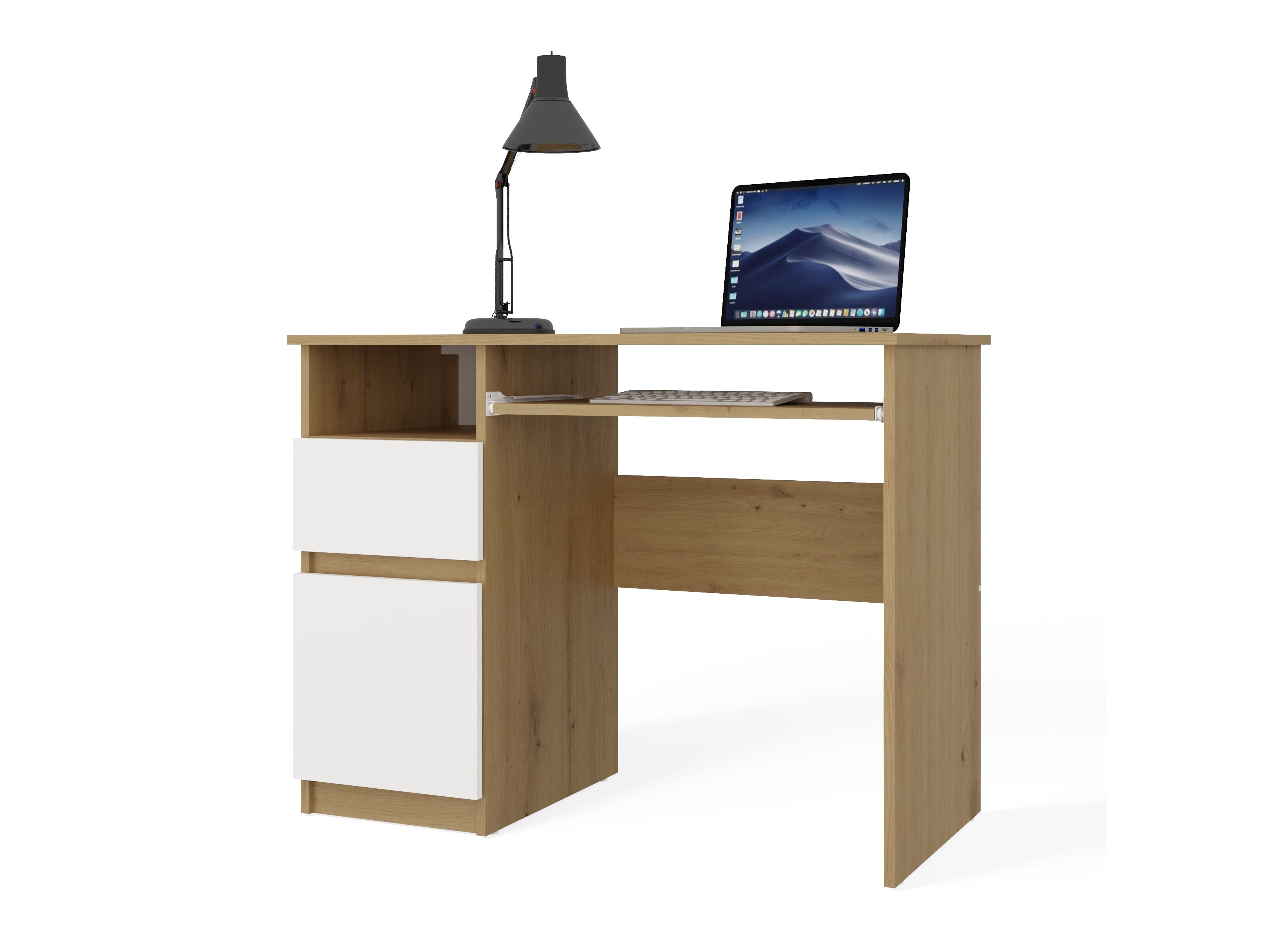 Mesa de escritório Mandeville 269 (Carvalho Artisan + Branco)