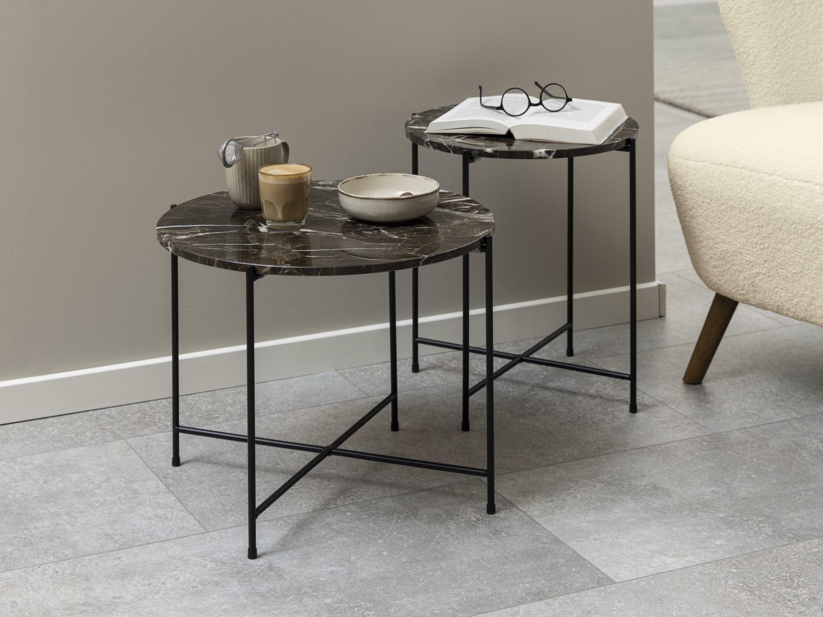 Mesa lateral Norsica 608 (Mármore marrom + Preto)