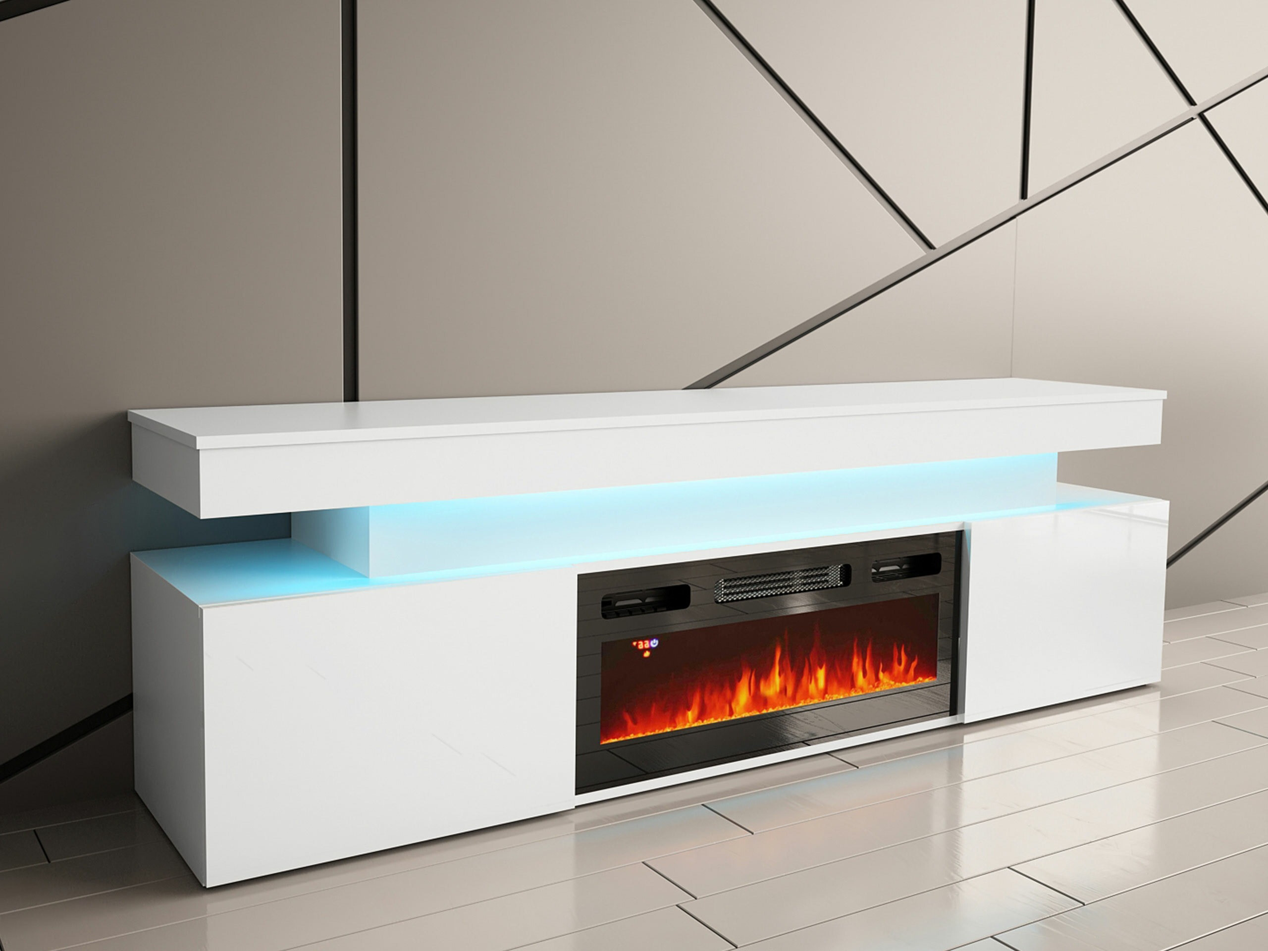 Móvel de TV Monfero 104 (Branco + Branco brilhante)