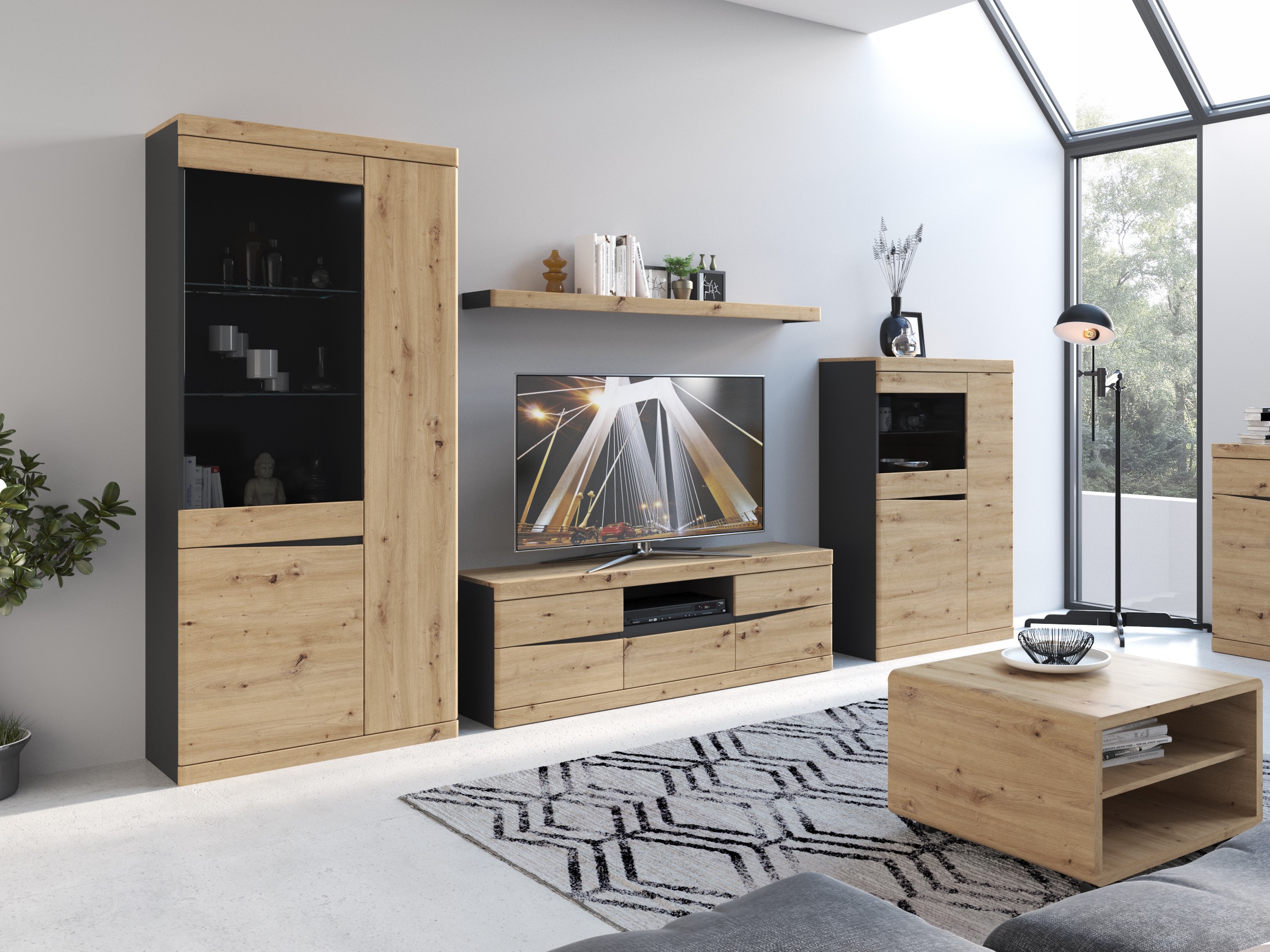 Estante Venlori 128 (Antracite + Carvalho Artisan)