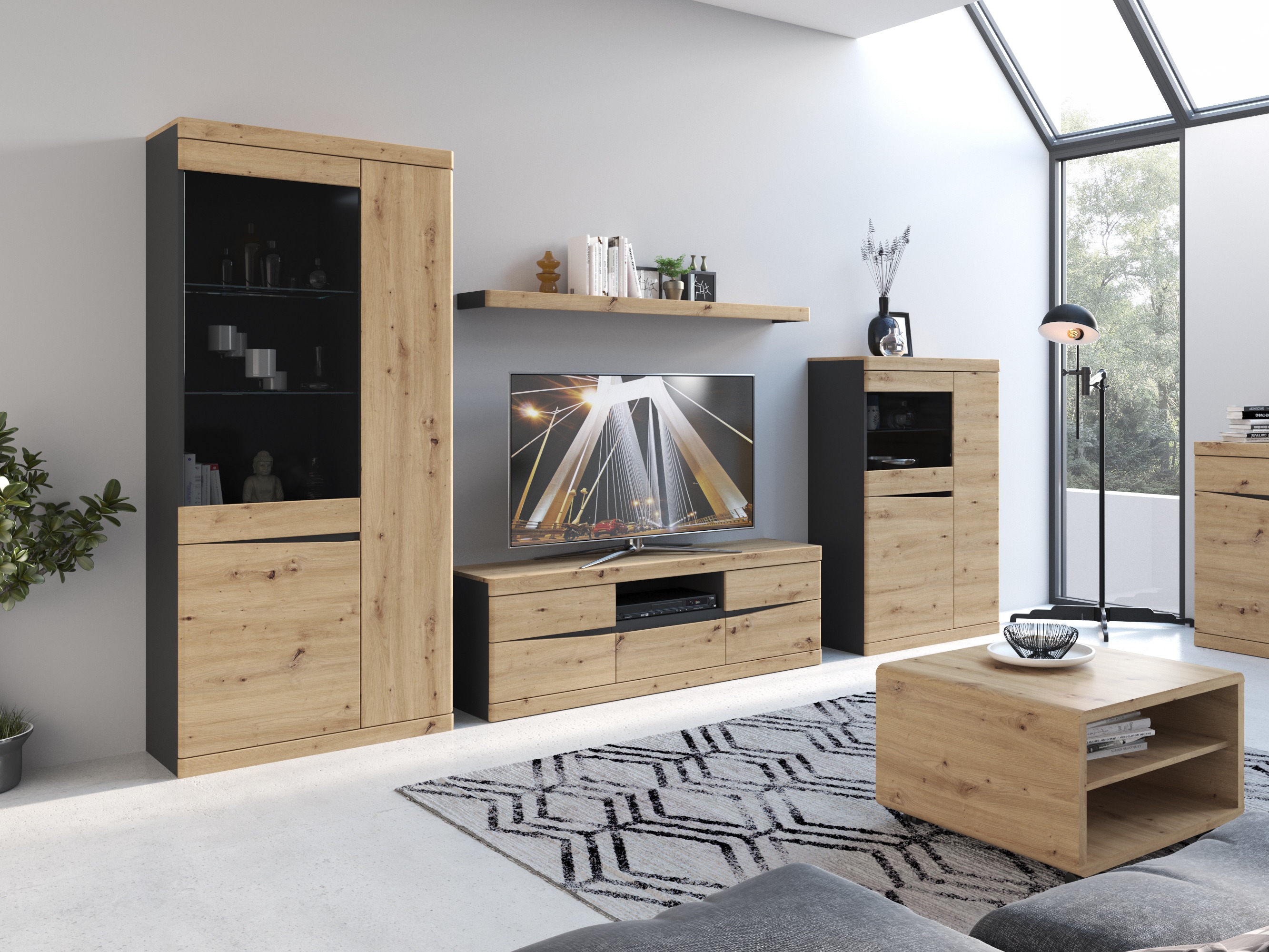 Estante Venlori 129 (Antracite + Carvalho Artisan)