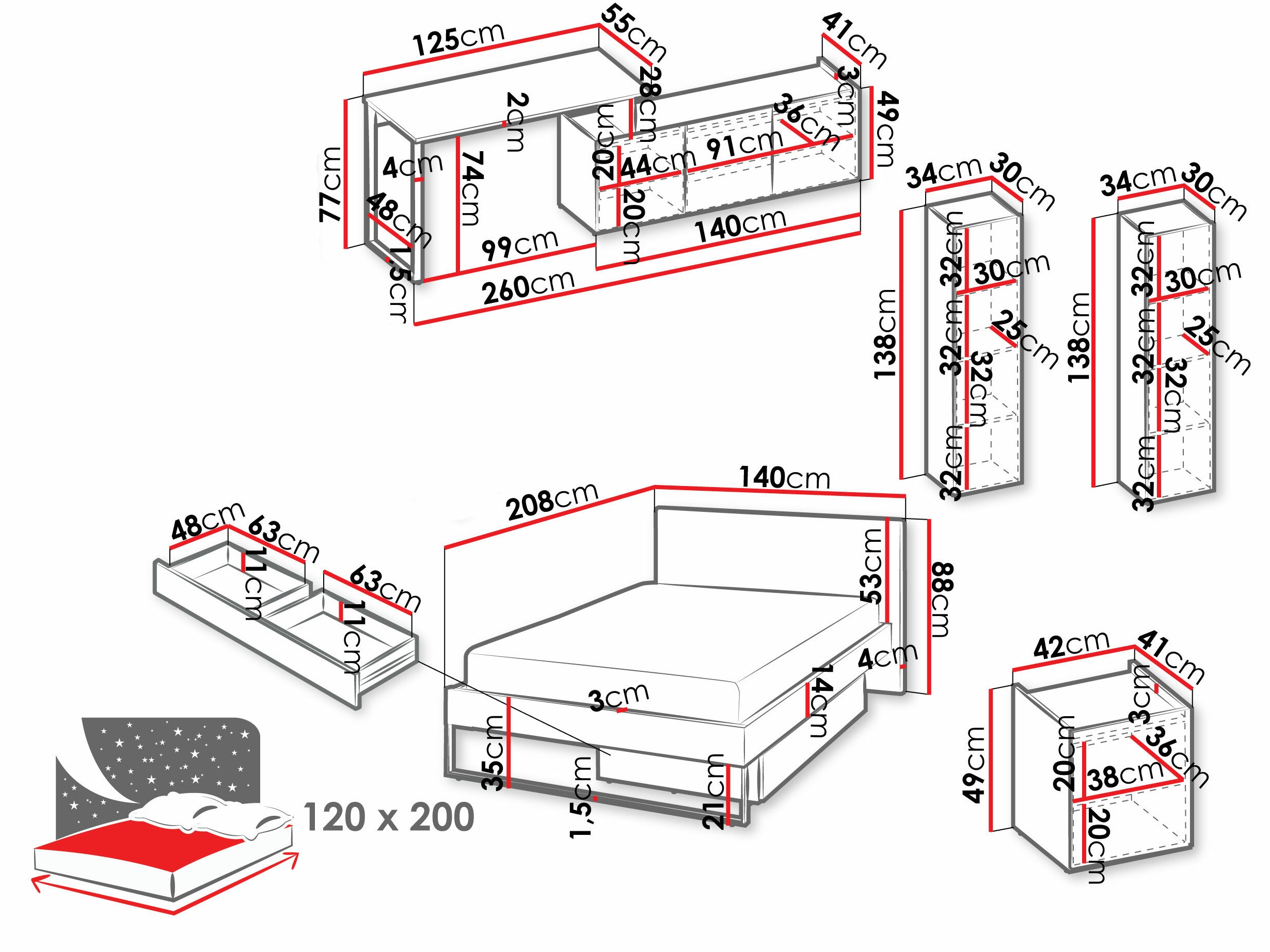Conjunto para quarto Tivseva 114