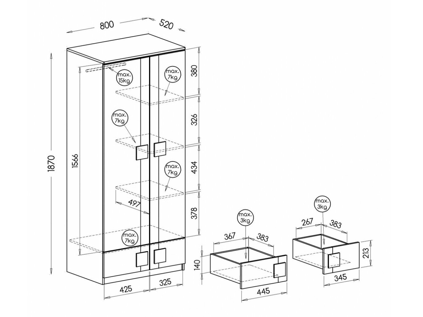 Roupeiro Elmenou 100 (Branco + Antracite)
