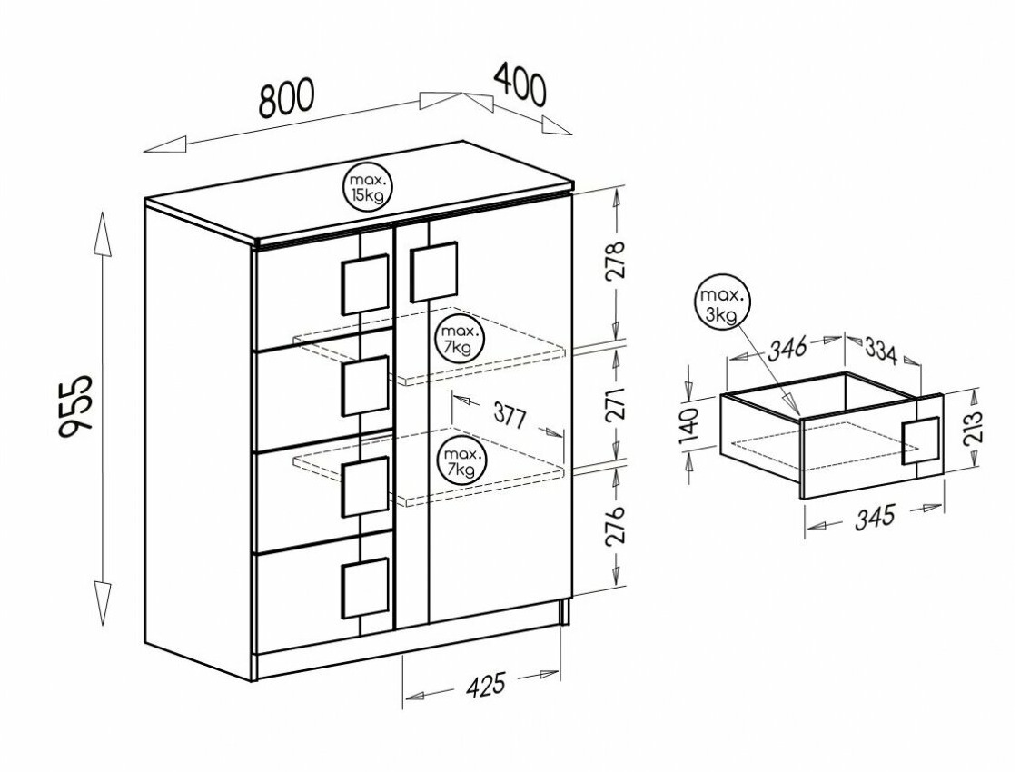 Cómoda Elmenou 102 (Branco + Antracite)