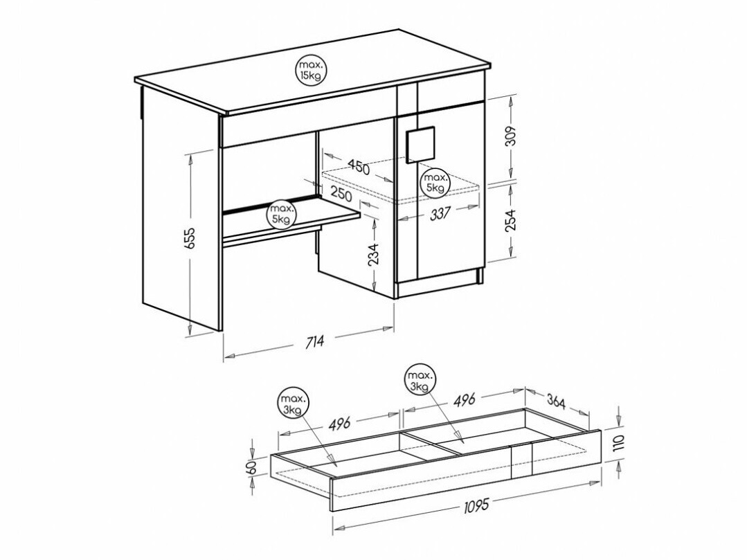 Mesa de escritório Elmenou 105 (Branco + Antracite)