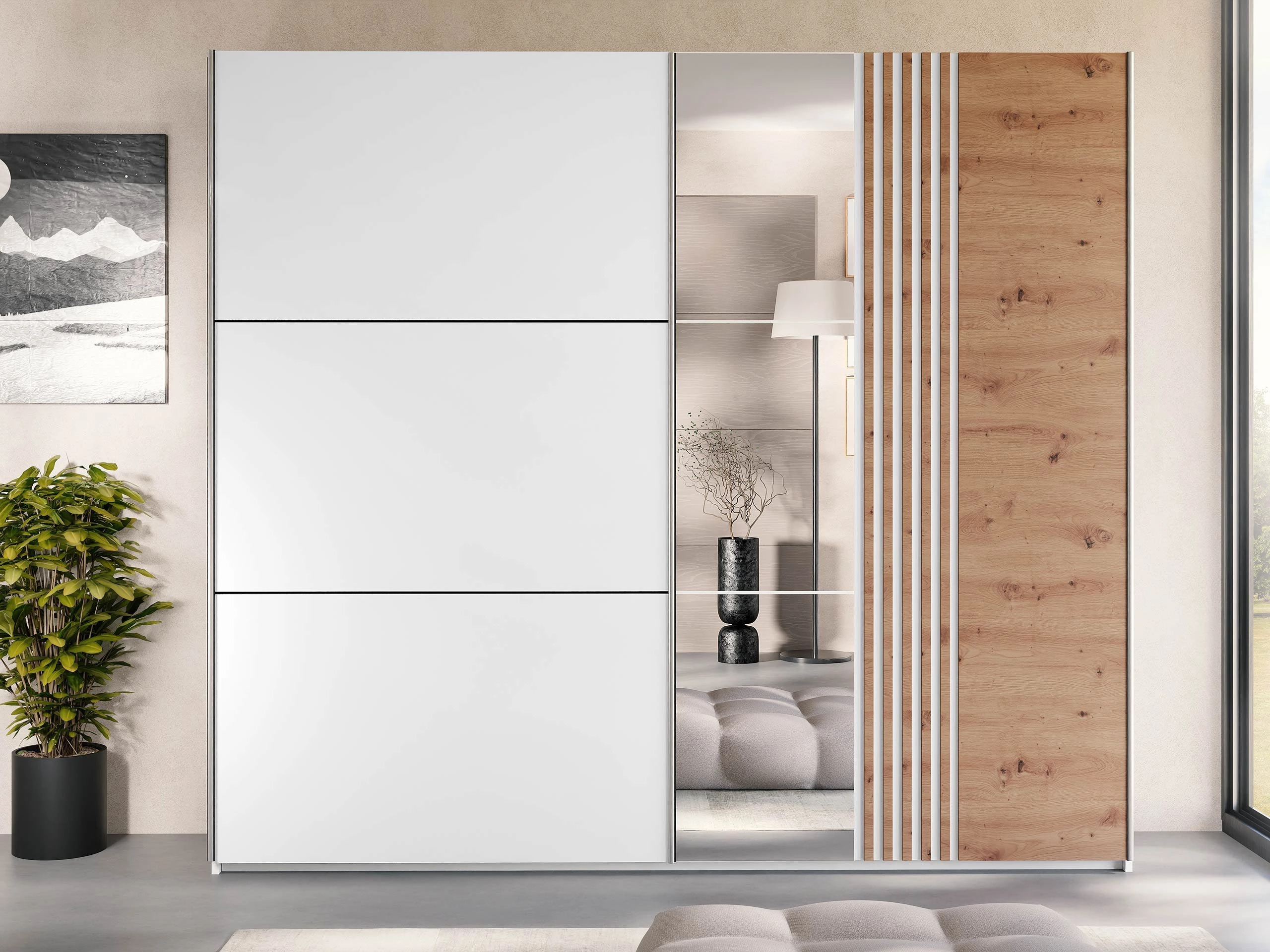 Roupeiro Honolulu 254 (Branco + Carvalho wotan)