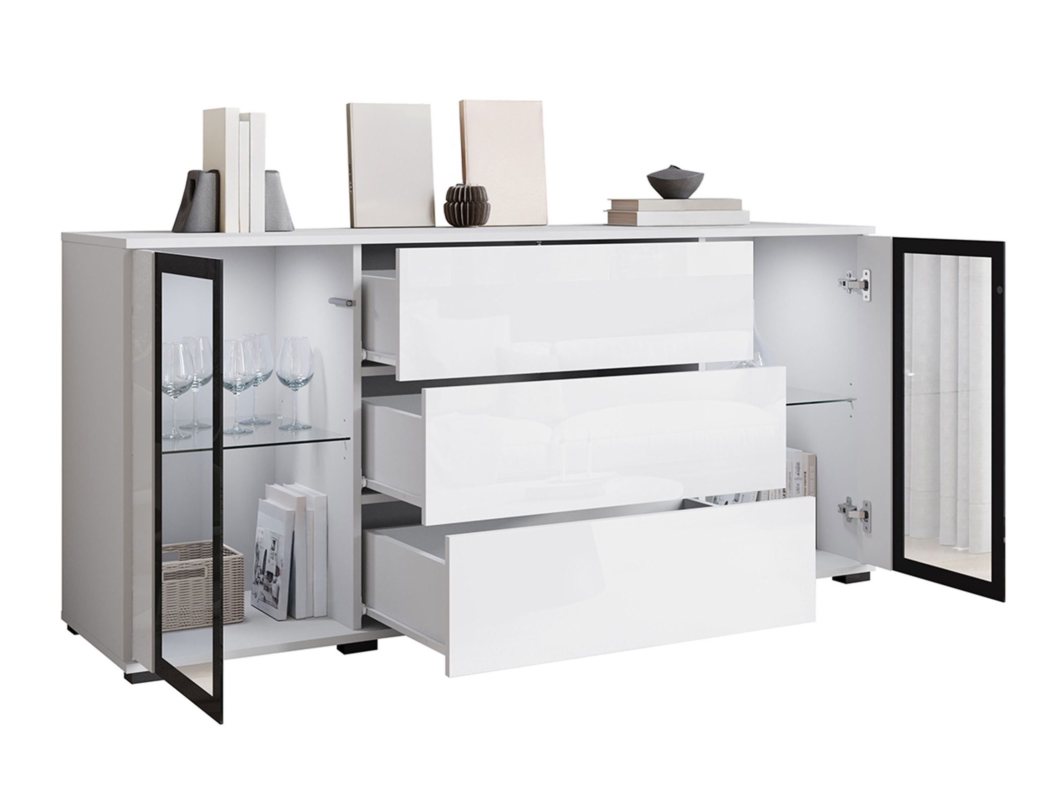 Cómoda Torcame 101 (Branco + Branco brilhante)