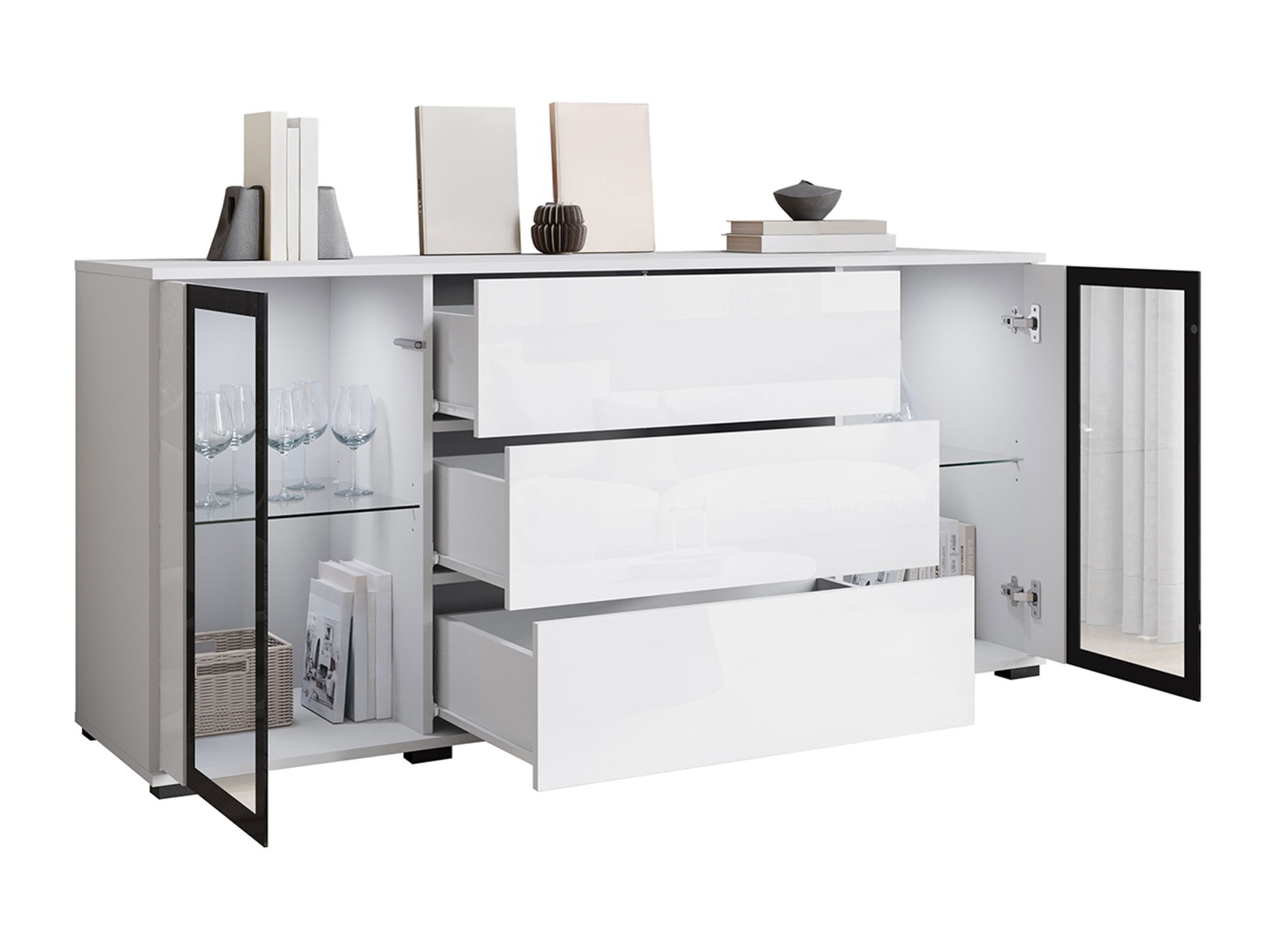 Cómoda Torcame 101 (Carvalho wotan + Branco brilhante)