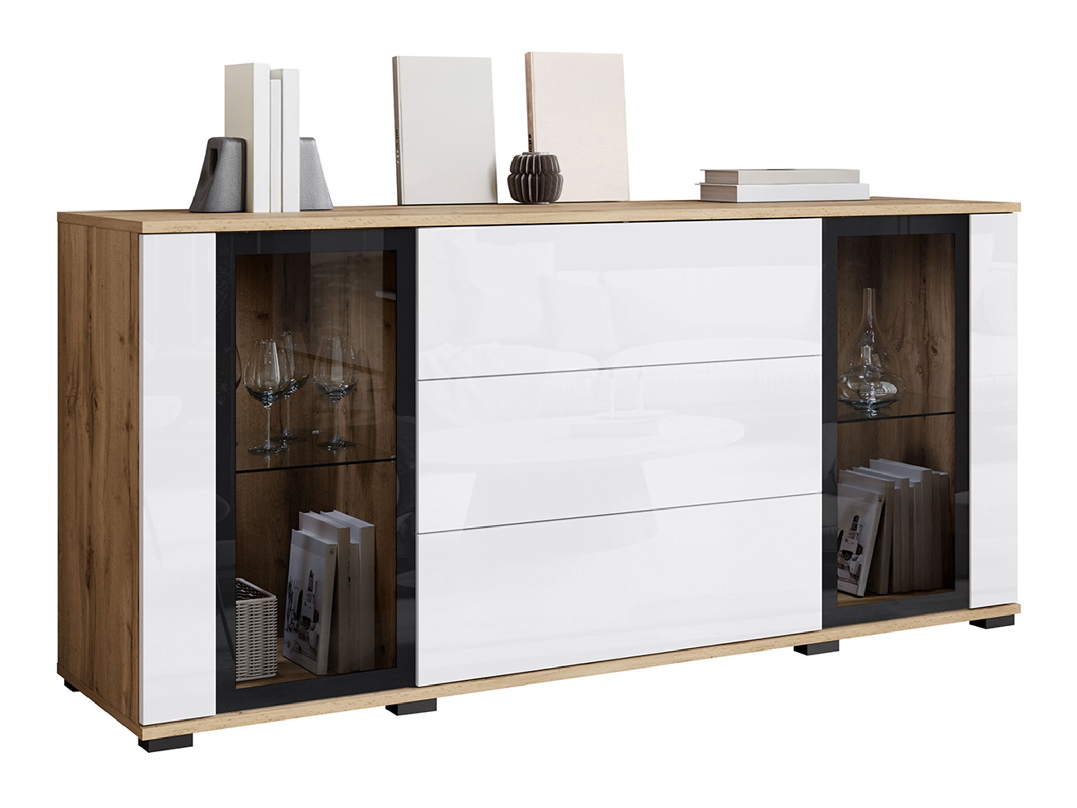 Cómoda Torcame 101 (Carvalho wotan + Branco brilhante)