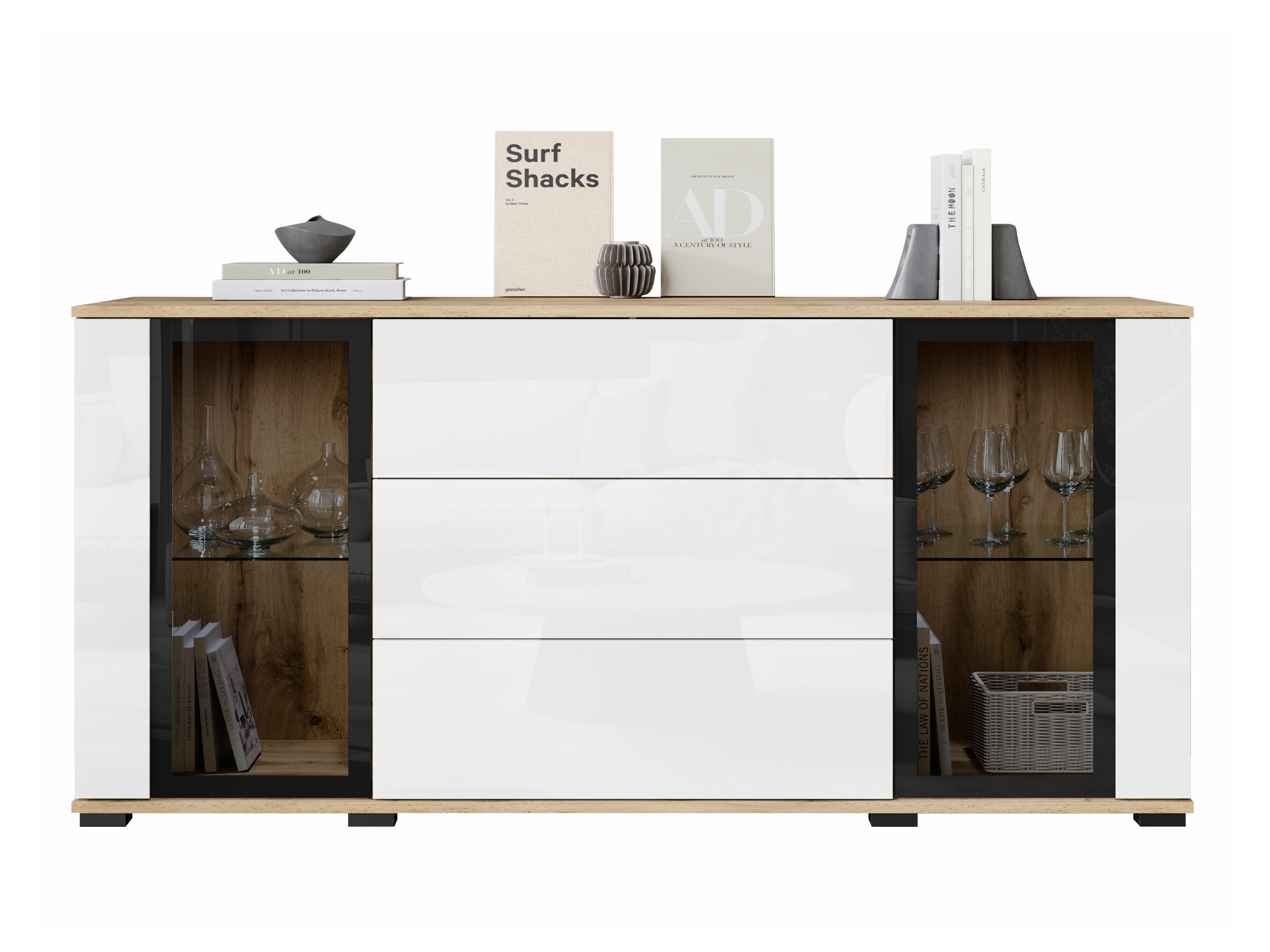 Cómoda Torcame 101 (Carvalho wotan + Branco brilhante)