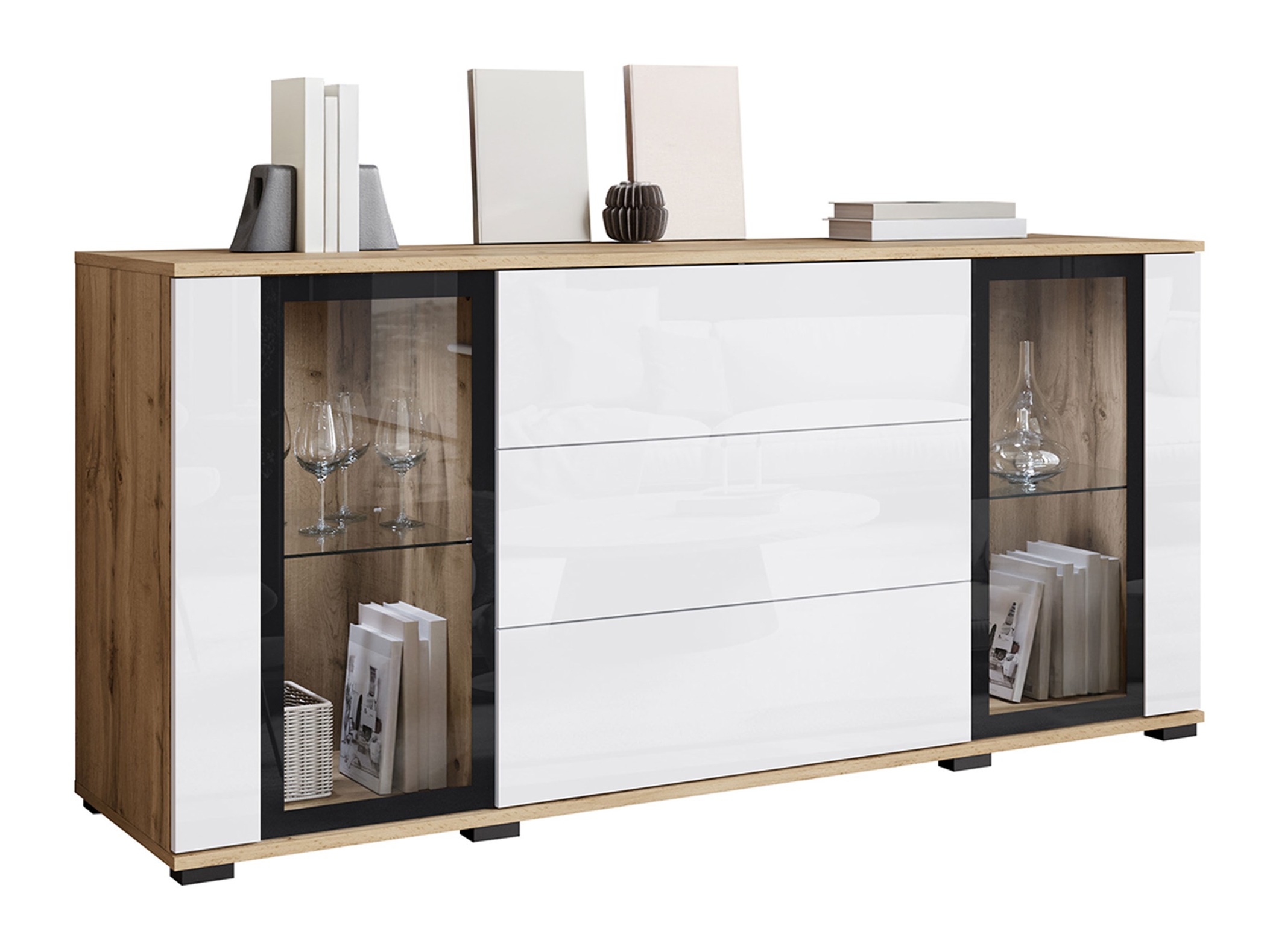 Cómoda Torcame 101 (Carvalho wotan + Branco brilhante)