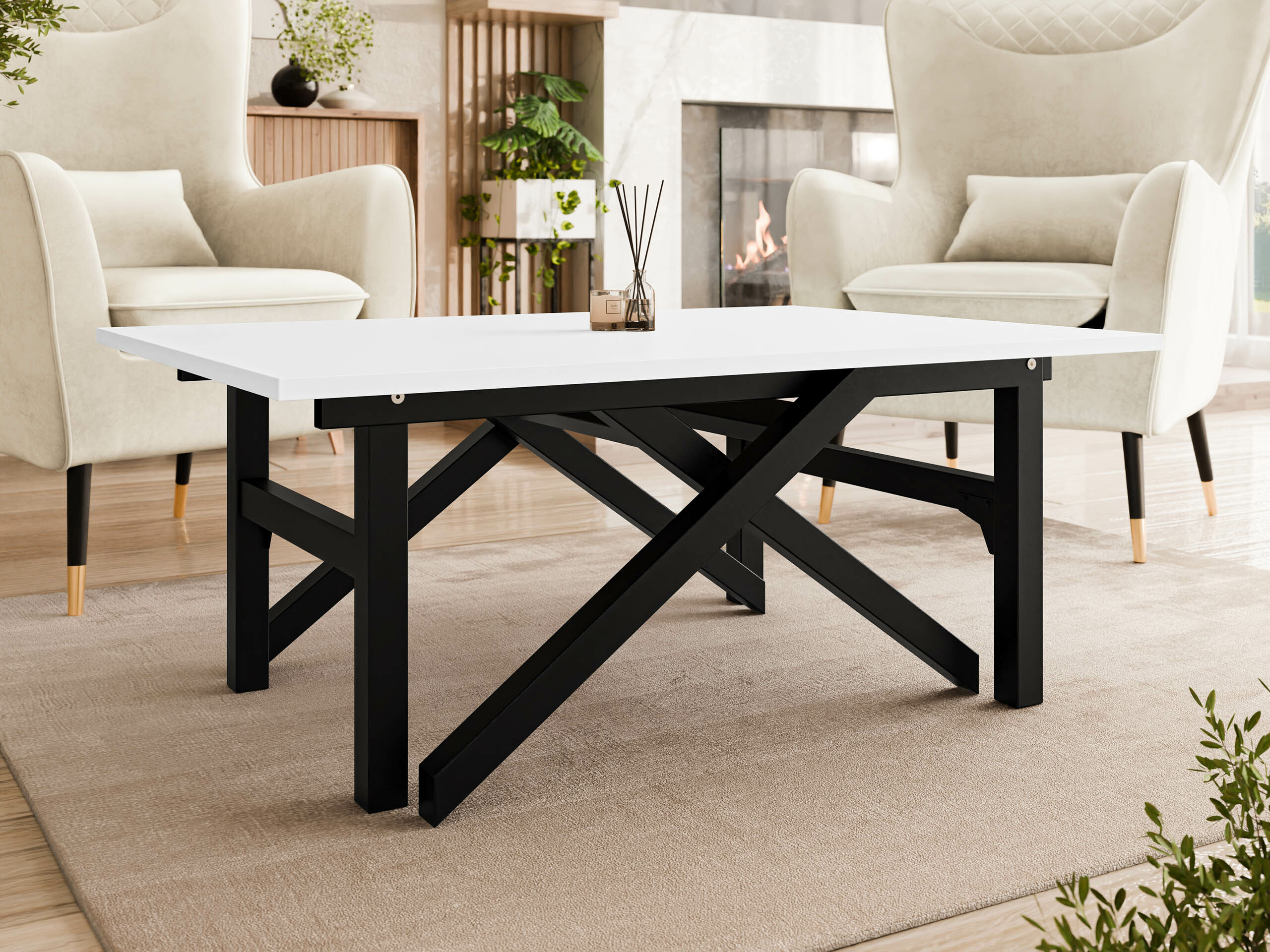 Mesa de centro extensível Oswego 151 (Branco + Preto)