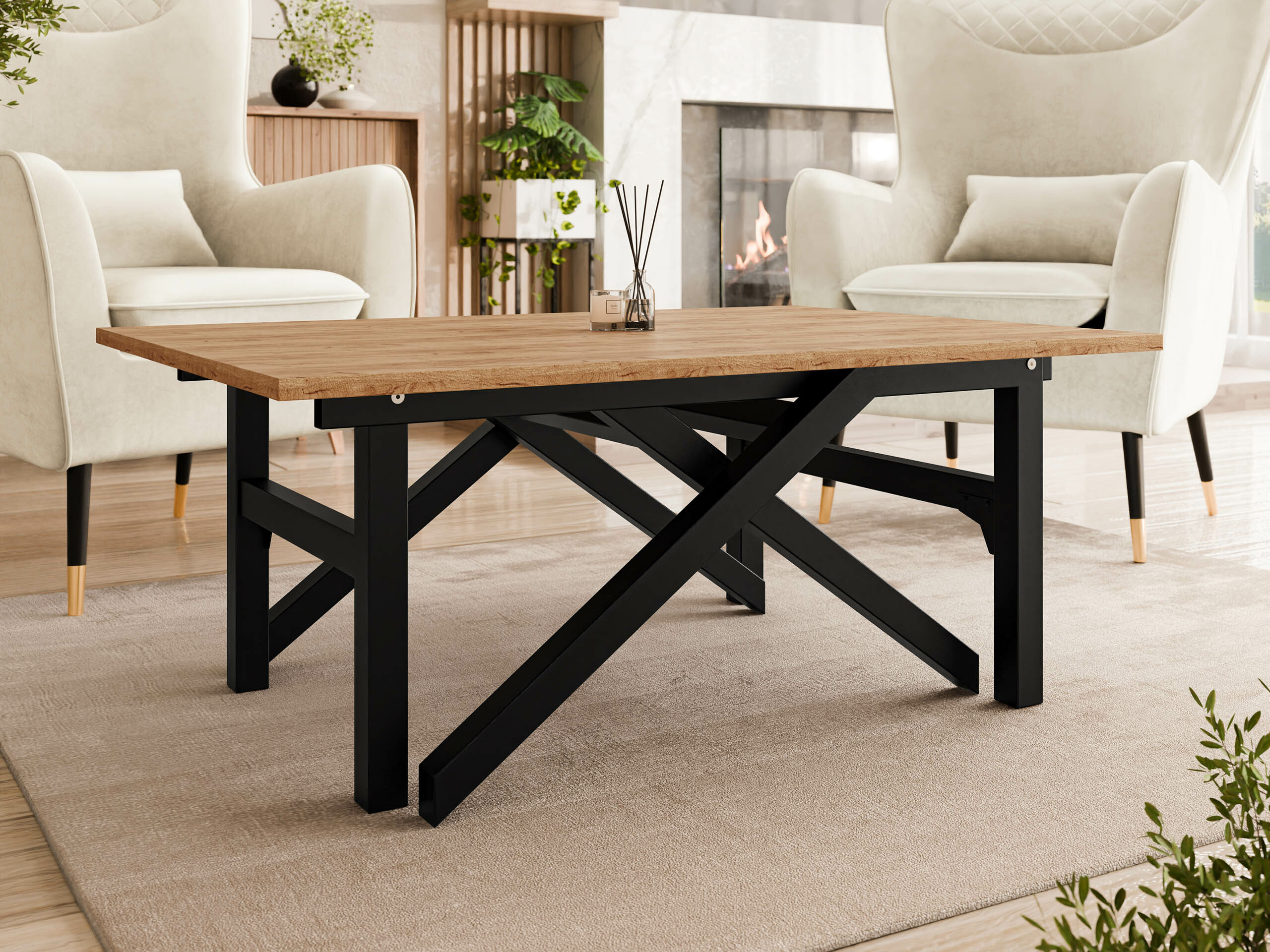 Mesa de centro extensível Oswego 151 (Craft de carvalho dourado + Preto)