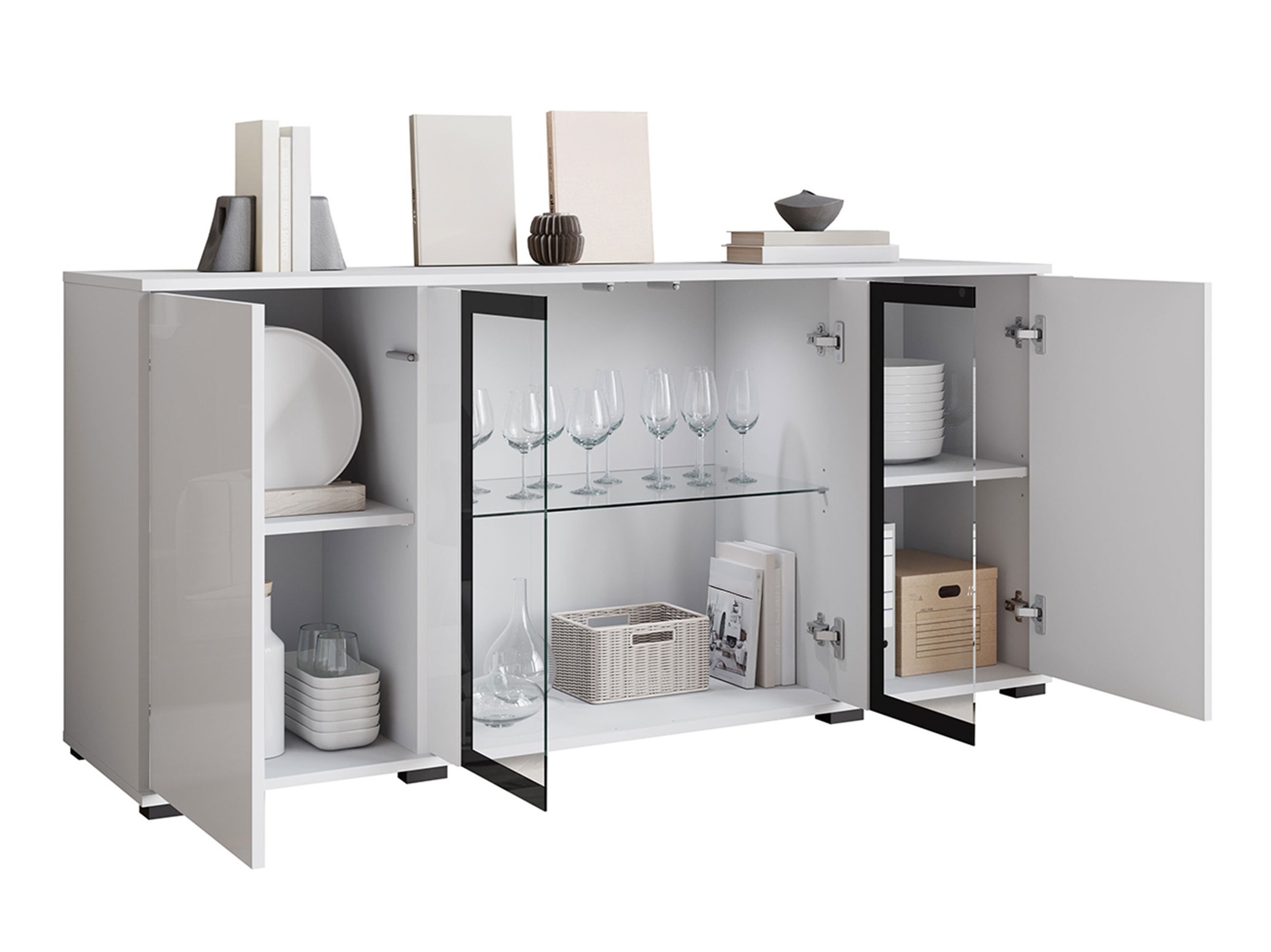 Aparador Torcame 102 (Branco + Branco brilhante)