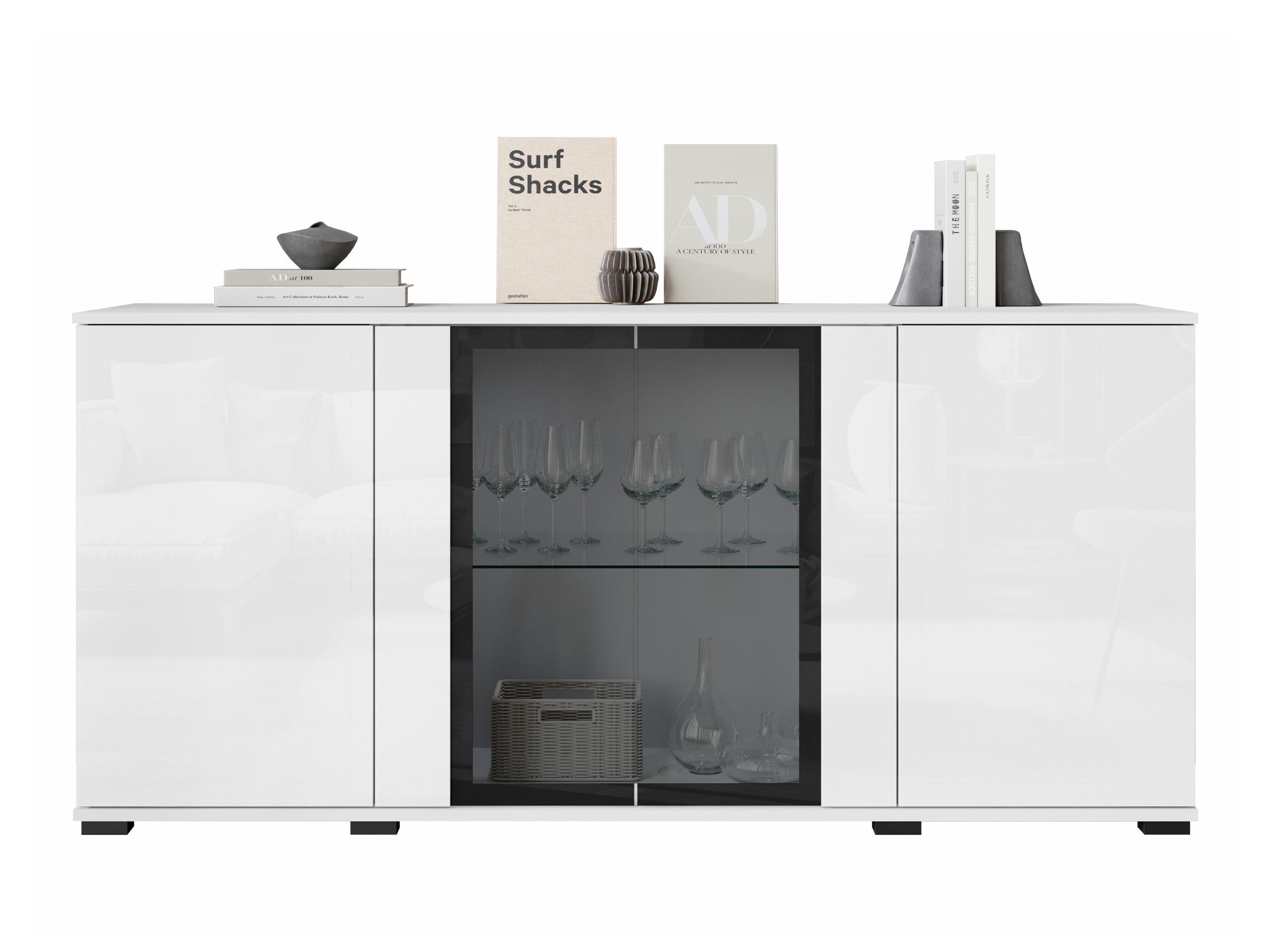Aparador Torcame 102 (Branco + Branco brilhante)