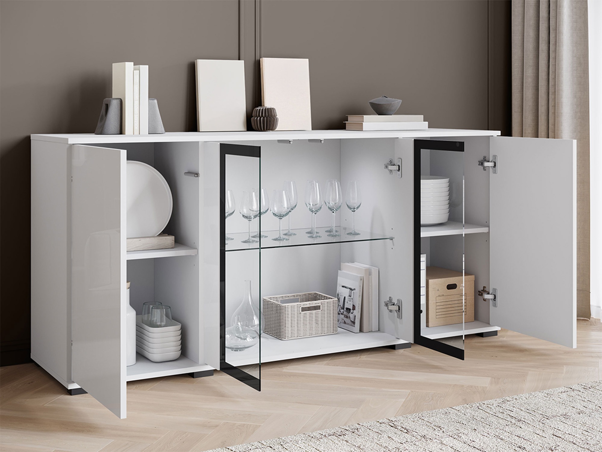 Aparador Torcame 102 (Carvalho wotan + Branco brilhante)