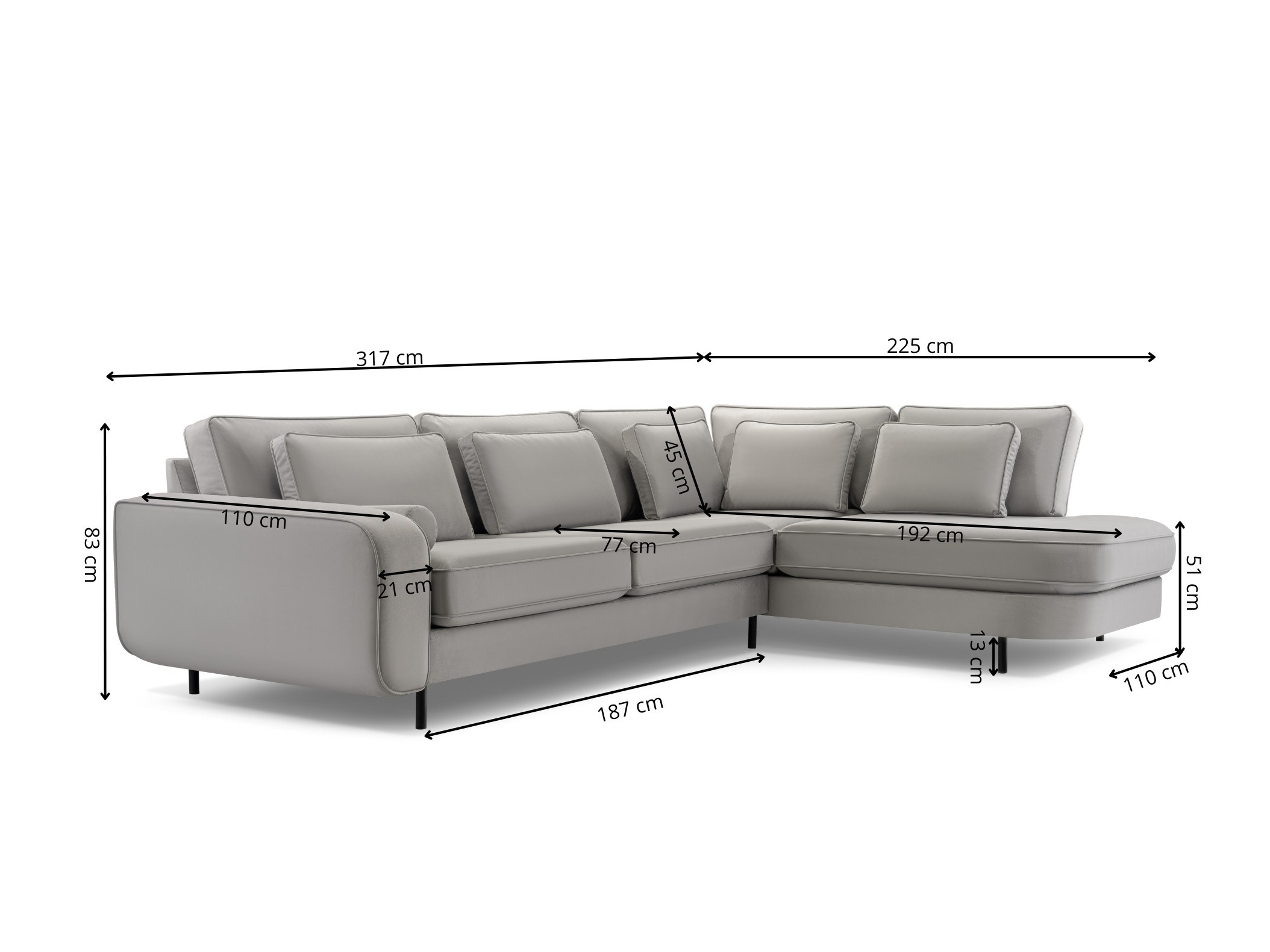 Sofá de canto Lufkin 158 (Modo 2301)